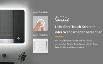 WDWRITTI Spiegel Bad groß 100x60 Badspiegel Led mit Beleuchtung Touch Wandschalter (wandspiegel groß, Helligkeit dimmbar, Speicherfunktion), 3000/4000/6500K, Vertikal Horizontal, IP44