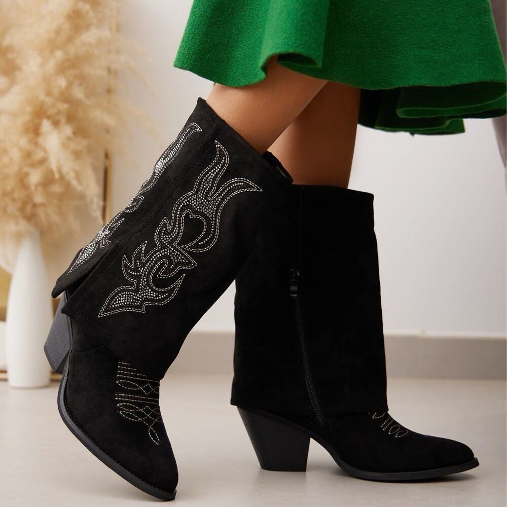 Ital-Design Western-Stiefel mit Details für Damen, vielseitig einsetzbar Westernstiefel (90726927) Blockabsatz Stiefel in Schwarz