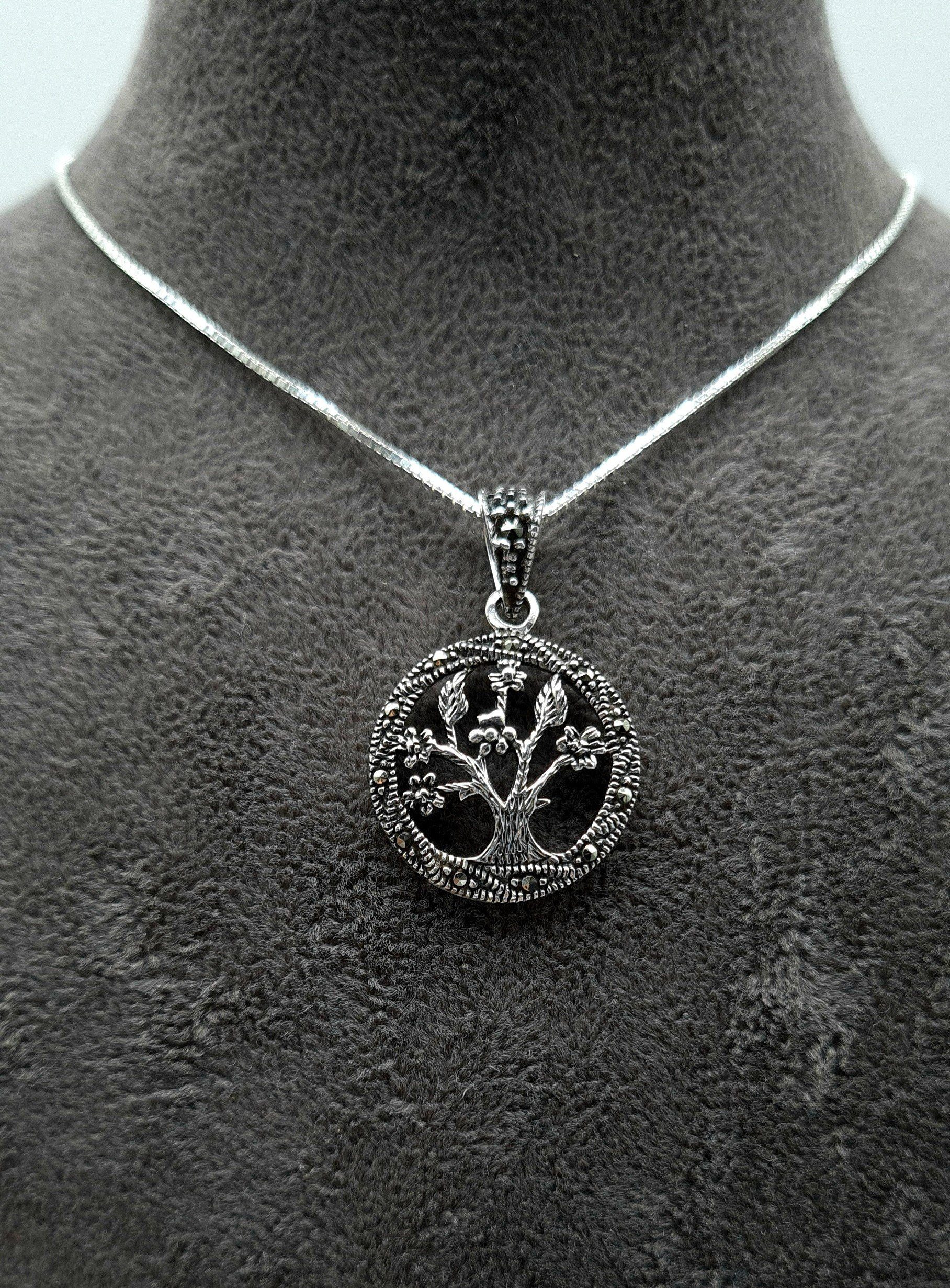 925 - NAHLE Kette Lebensbaum mit Silber Anhänger rhodiniert Silberkette Kette,