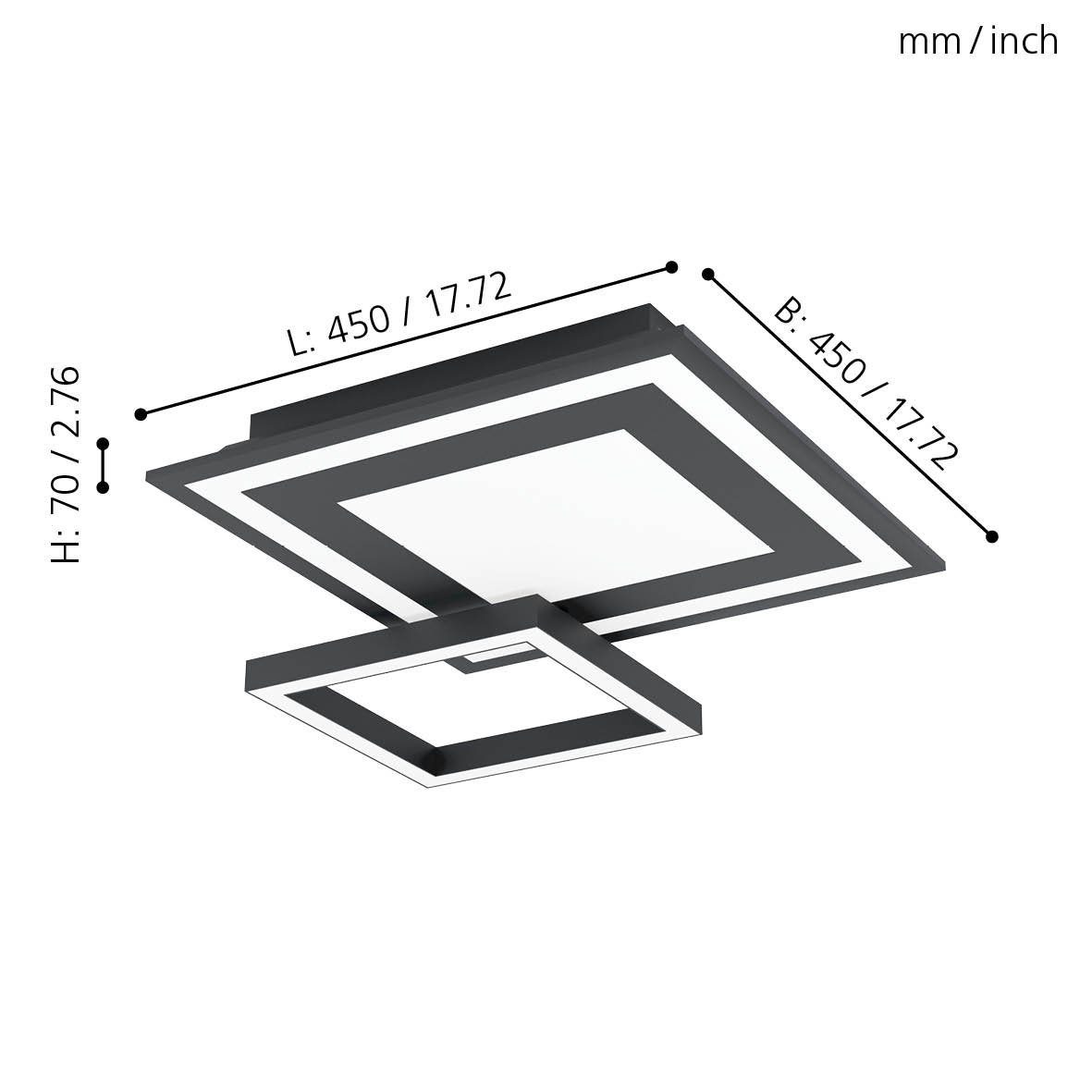 cm Leuchtmittel Deckenlampe 45 Savatarila-c, Schwarz, LED RGB, in inklusive, Deckenleuchte Farbtemperaturwechsel, dimmbar, EGLO