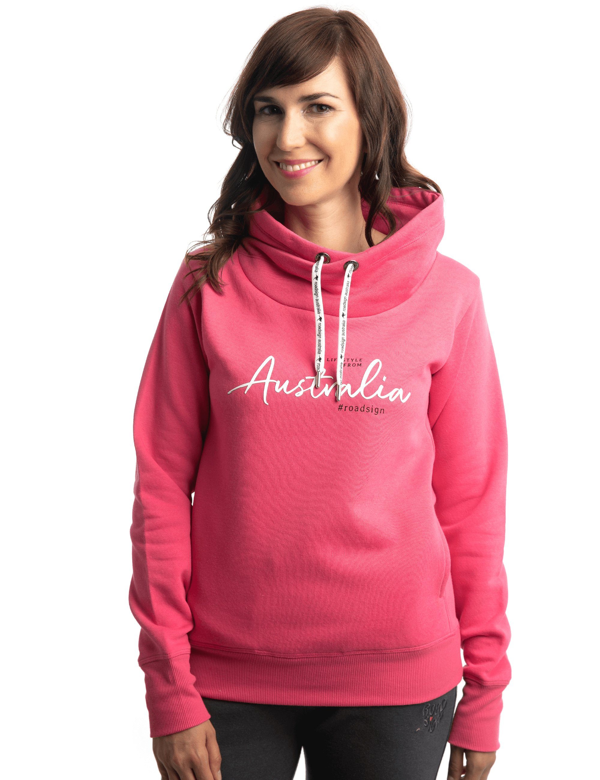 ROADSIGN australia Sweatshirt Lifestyle (1, 1-tlg., 1) mit Schlauchkragen und Kordelzug, mit Frontrint für alle Jahreszeiten Pink