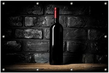 Wallario Sichtschutzzaunmatten Rotwein-Flasche am Abend