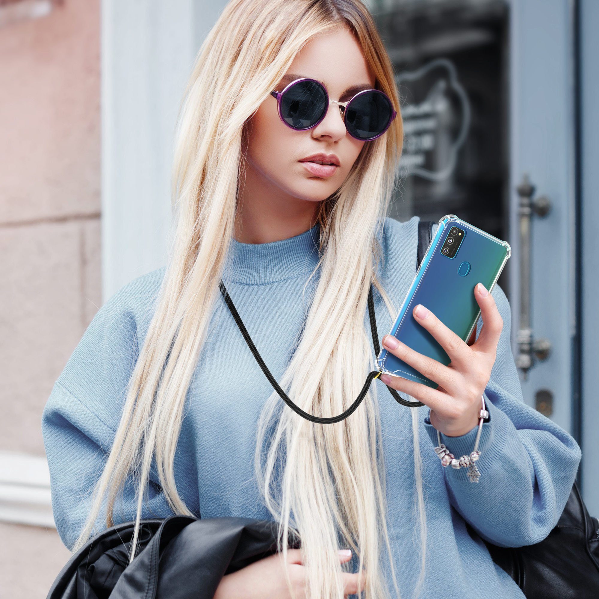 kwmobile Etui Necklace Case für Samsung Galaxy M30s, Hülle Silikon mit Handykette - Band Handyhülle