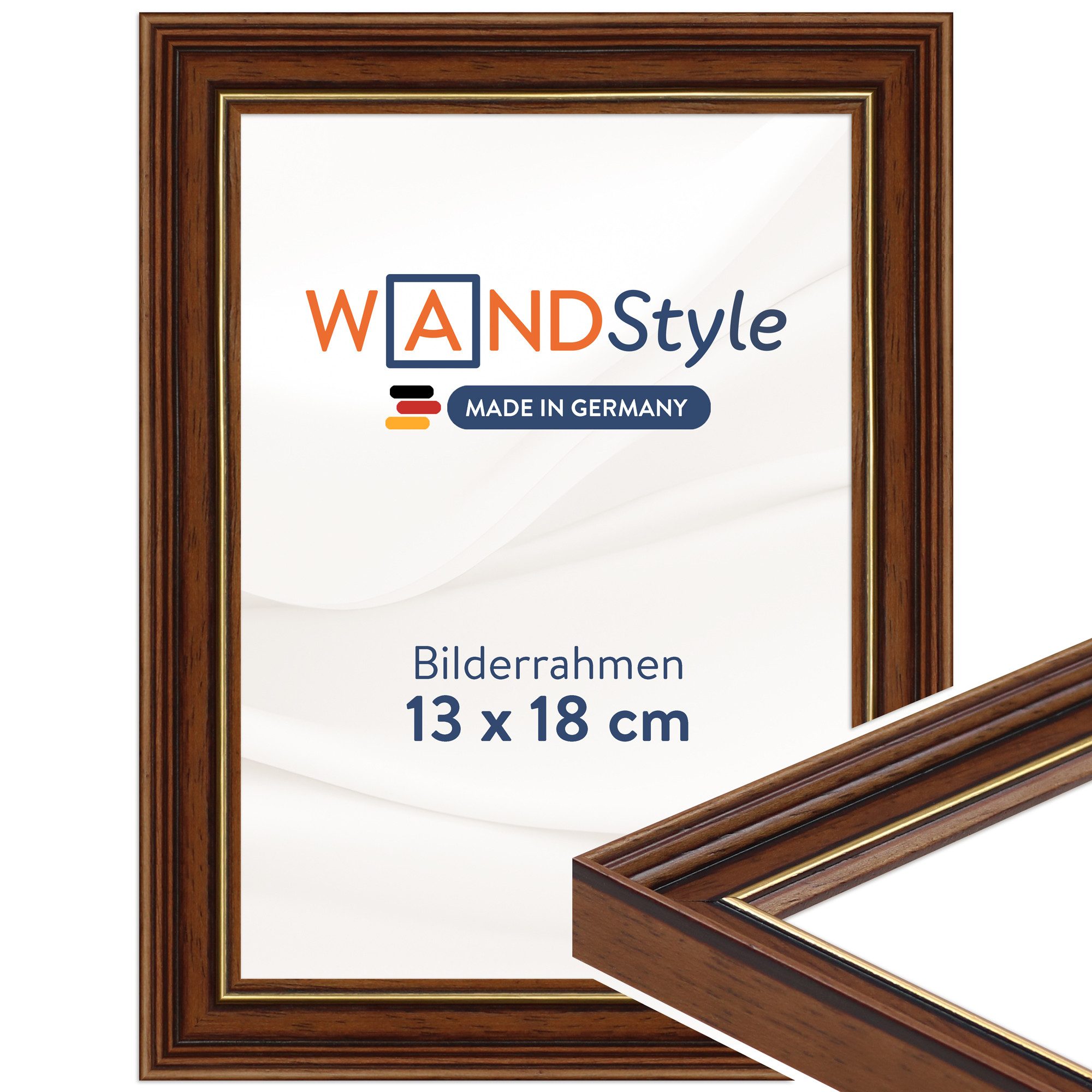 WANDStyle Bilderrahmen H182, Brauner Bilderrahmen 13x18 Holz, Vintage Bilderrahmen Braun 13x18 cm
