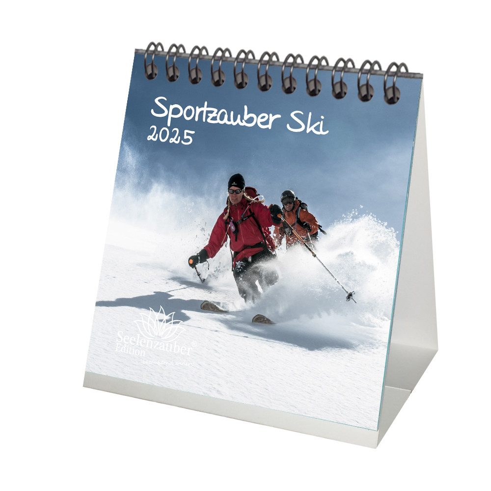 Seelenzauber Tischkalender Sportzauber Ski Kalender für 2025 Format 10cm x 10cm Wintersport Ski