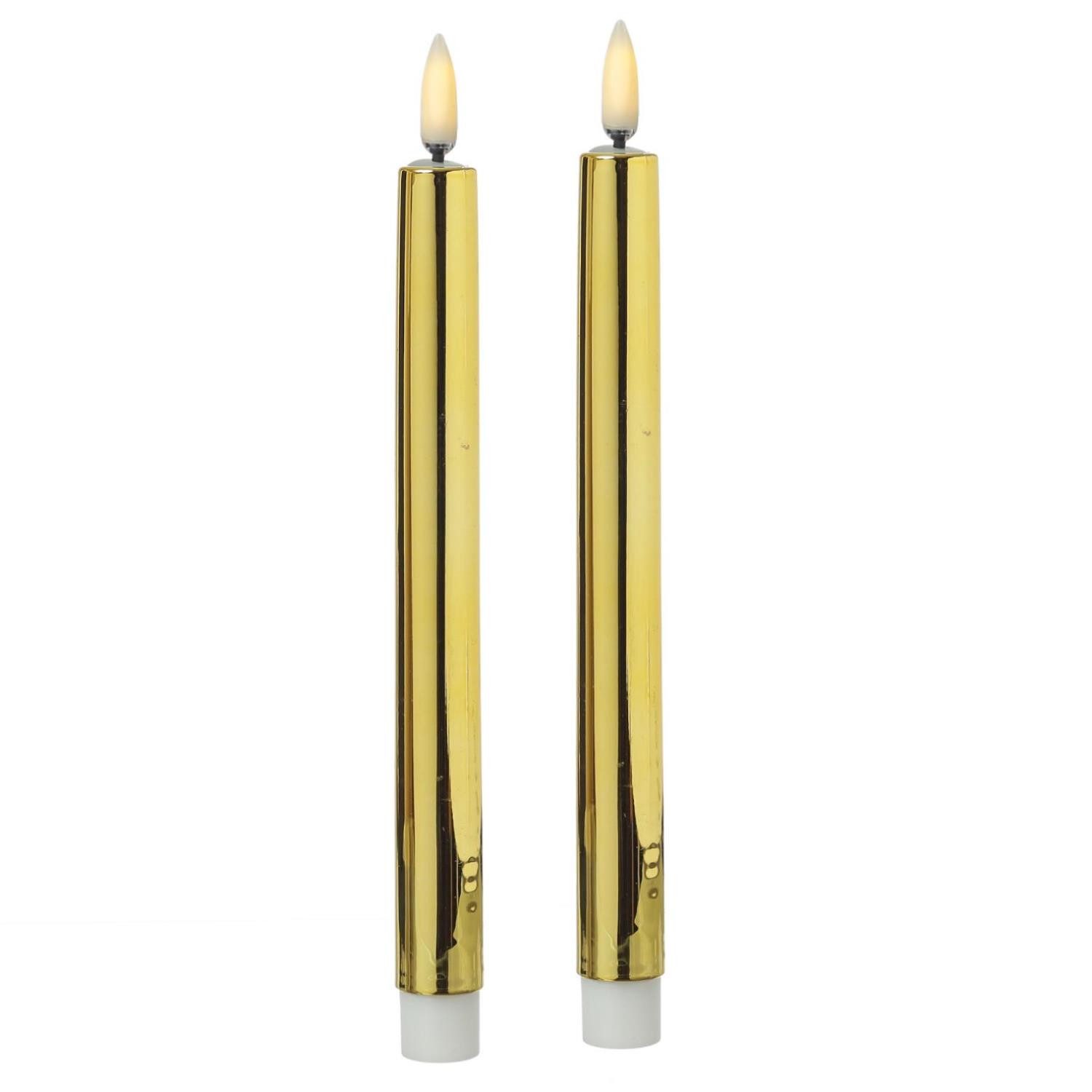 LED-Kerze LED Stabkerzen Dinnerkerzen Tafelkerzen Spitzkerzen H: 25cm gold 2St