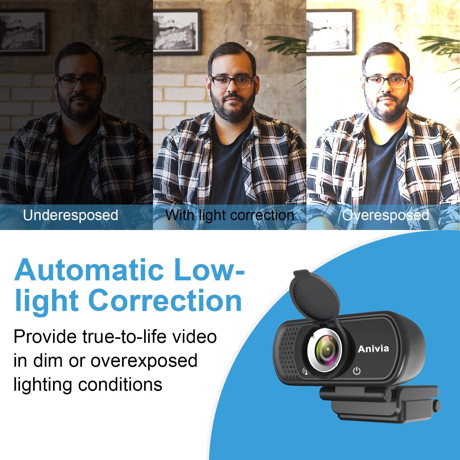 Anivia Full HD-Webcam (Full HD, Hochauflösende Videokamera, Hohe Auflösung x Rauschunterdrückung x Plug-and-Play)