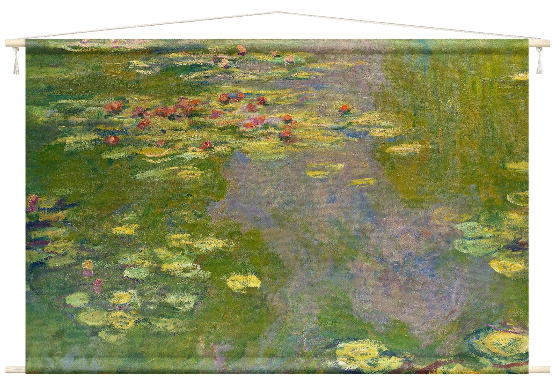 Bilderdepot24 Wandteppich modern Claude Monet Blumen Botanik grün, rechteckig, Höhe: 2.6 mm, großes Wandbild aus Natur-Baumwolle Wandbehang Stoffbild Tuch Wollseil