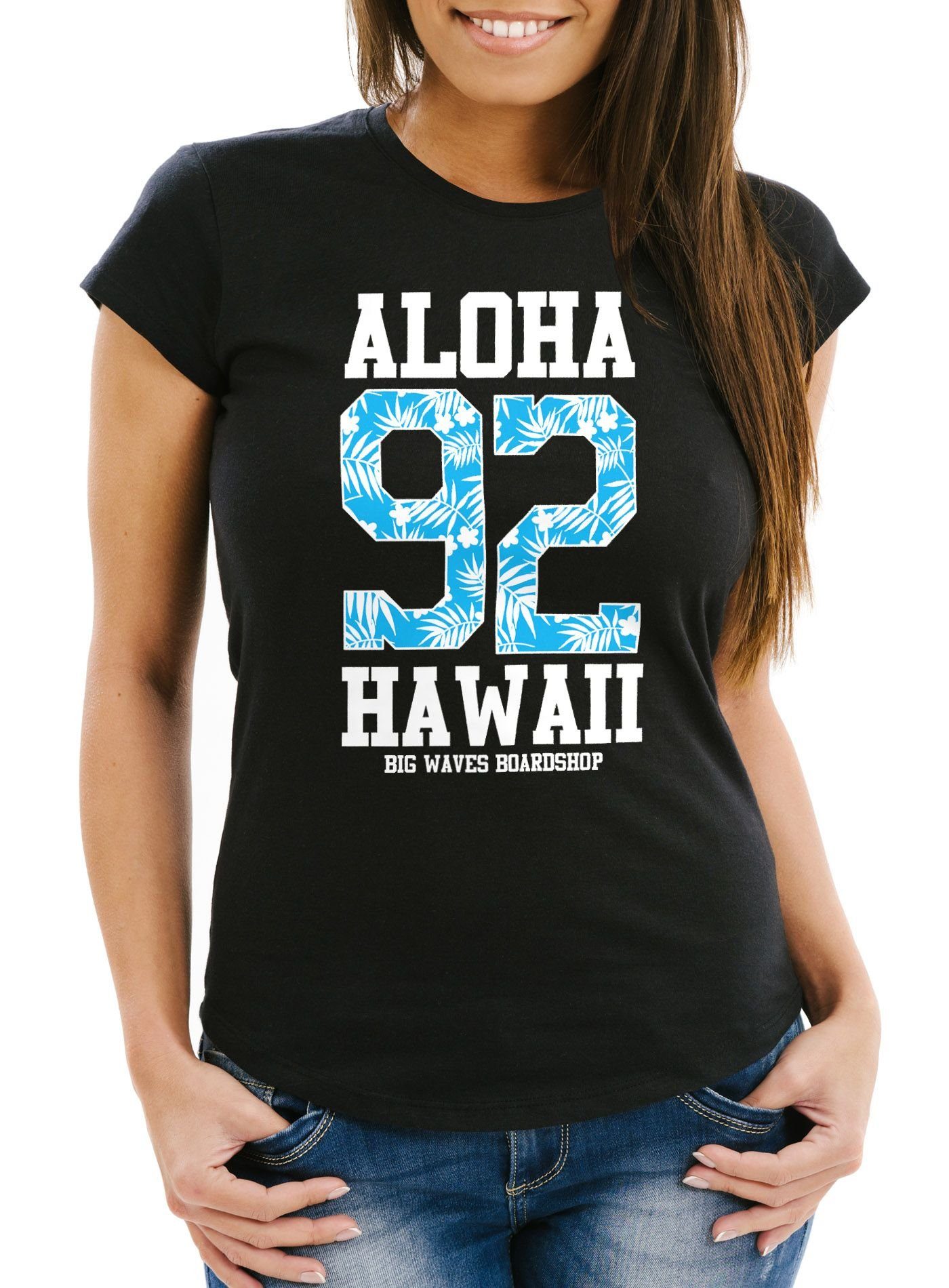 Neverless Print-Shirt Damen T-Shirt Aloha Hawaii Summer Palm Leafs Slim Fit mit Print