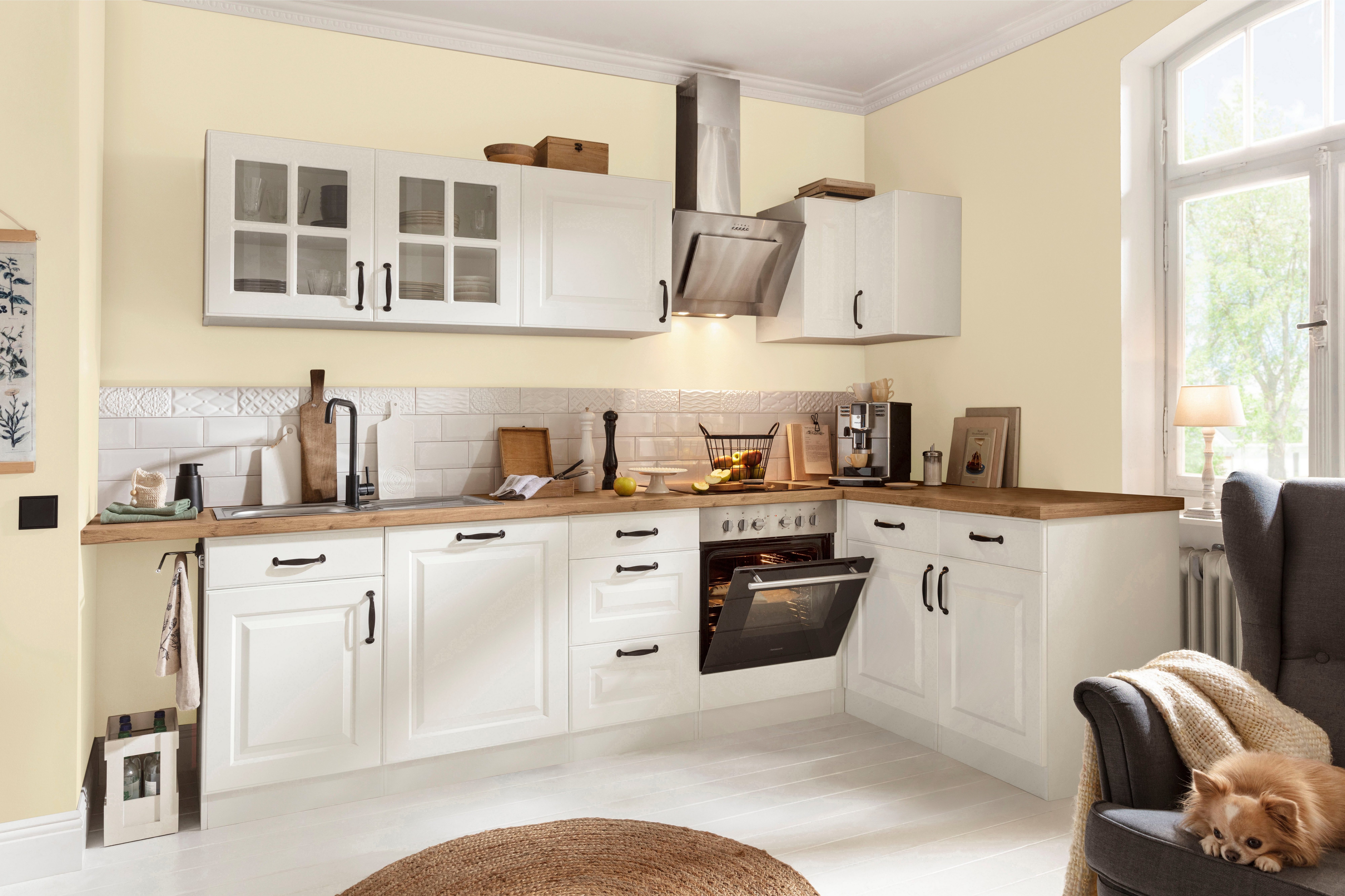 Küchen Erla | Weiß/Weiß wiho Arbeitsplatte ohne mit Kassettenfront, breit Weiß Unterschrank 100 cm