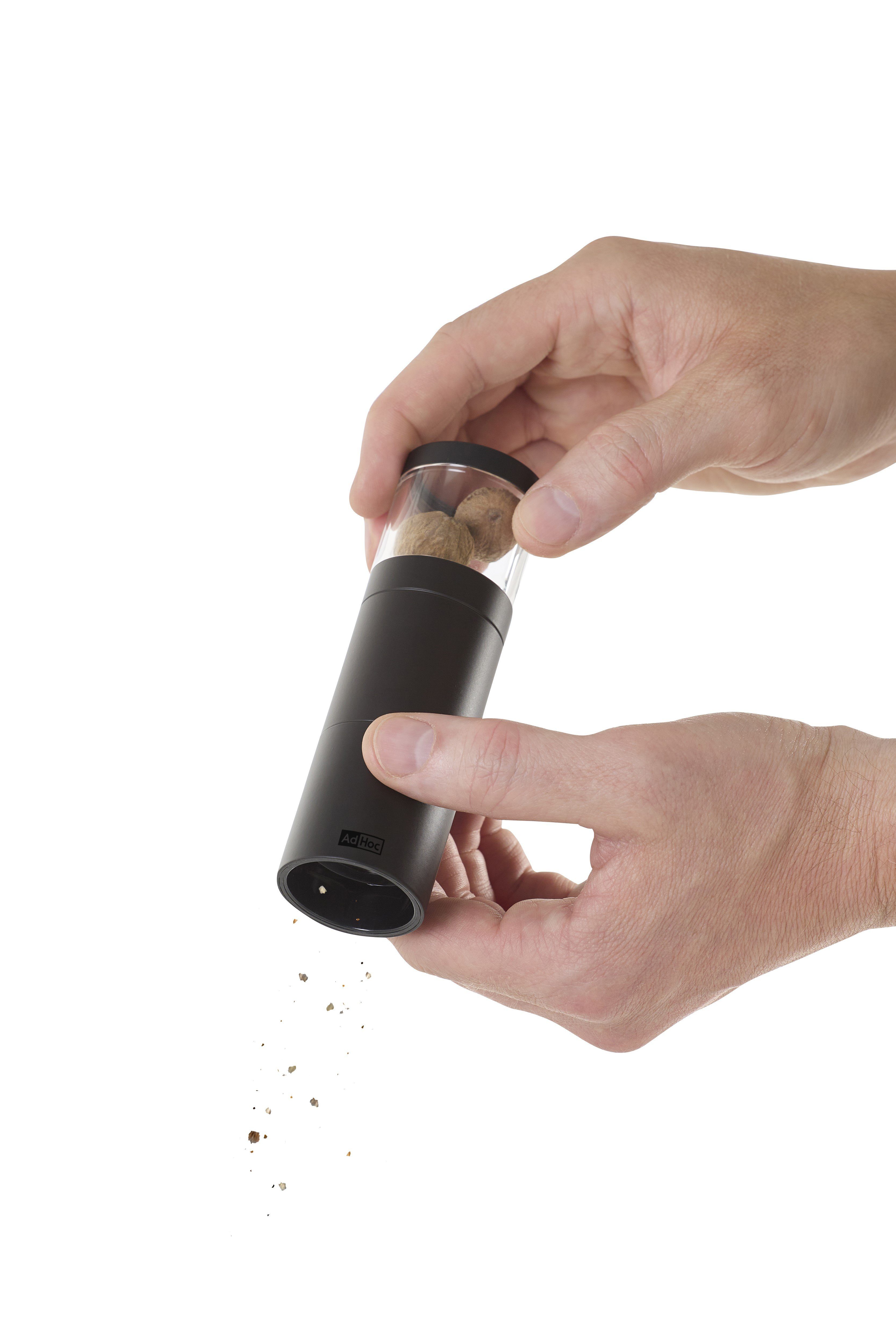 AdHoc Muskatmühle Muskatino manuell, (1 Stück), Geschenkset inklusive Nüssen