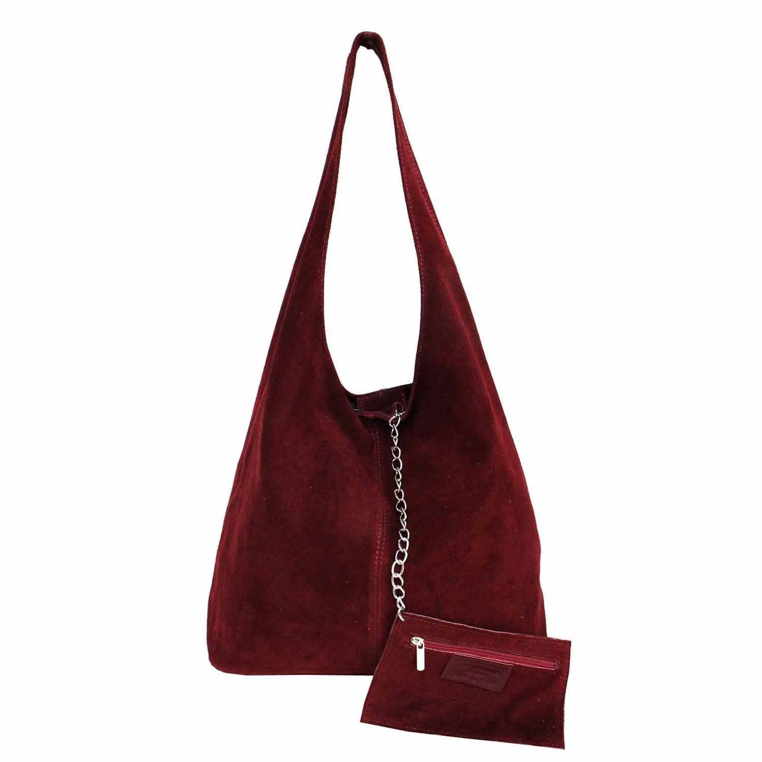 Schultertasche Made in Italy Damen Leder Wildleder Tasche Umhängetasche Beuteltasche