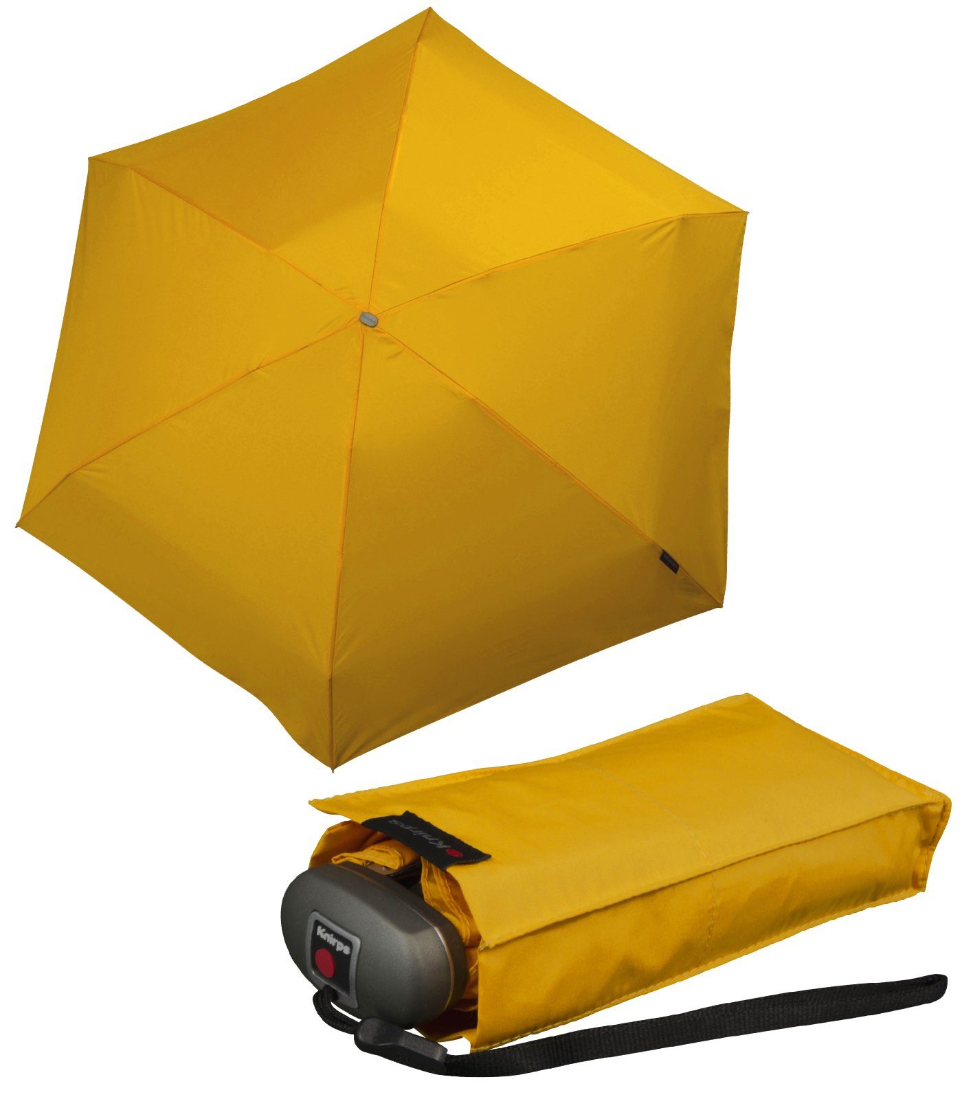 Knirps® Taschenregenschirm winziger Damen-Taschenschirm, leicht und flach, für die Handtasche - Travel gelb curry