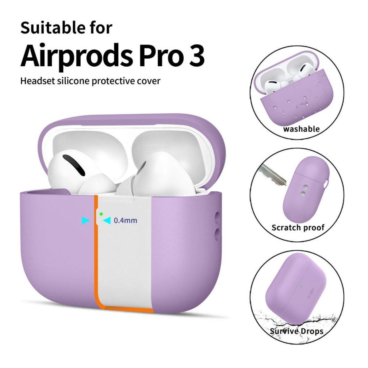 TECH PROTECT Kopfhörer-Schutzhülle Silikonhülle für AirPods Pro 3, Passgenauer Rundumschutz für das Ladecase – Bild 3 von 5