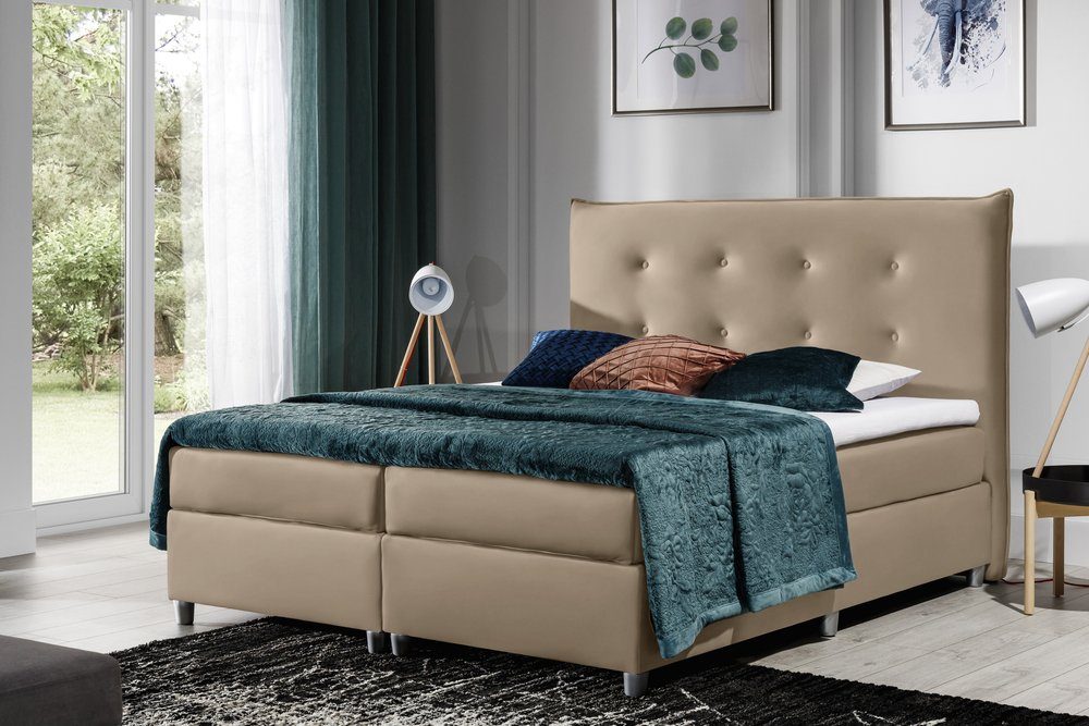 99rooms Boxspringbett Anton (Schlafzimmerbett, Bett), mit Taschenfederkern Matratze, Topper, Bettkasten, Kopfteil gepolstert