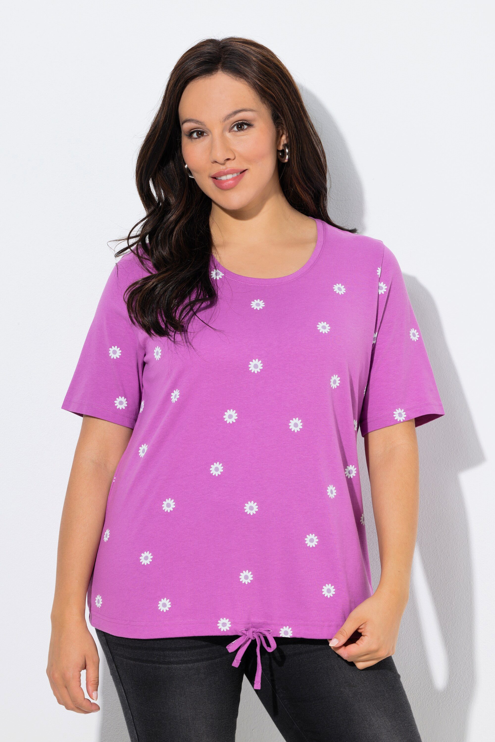 Ulla Popken T-Shirt T-Shirt Blüten Classic Rundhals Halbarm Tunnelzug günstig online kaufen