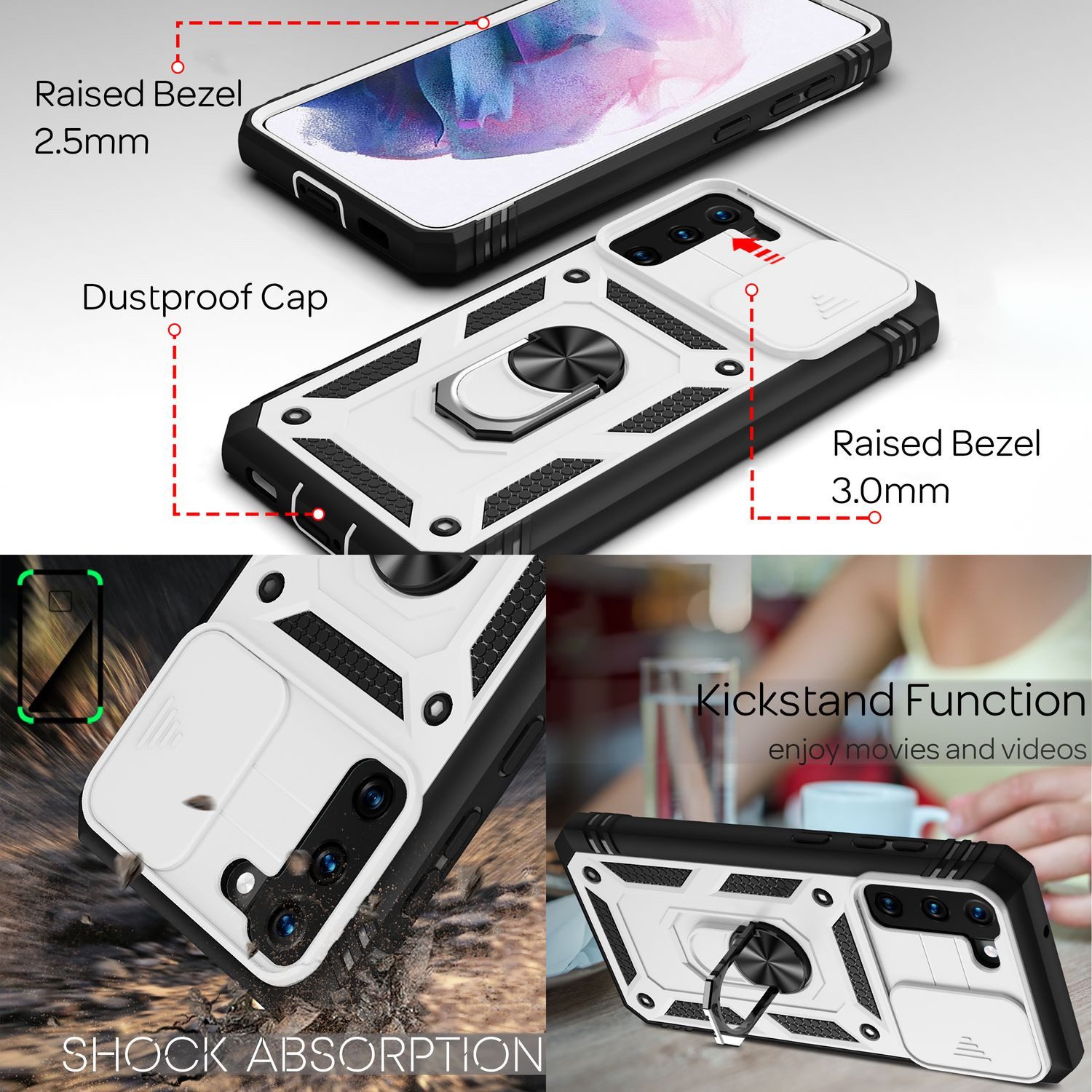 Nalia Smartphone-Hülle Samsung Galaxy S21 15,7 cm (6,2 Zoll), Outdoor Military-Style Ring Hülle / Kamera-Abdeckung & Display-Rahmen