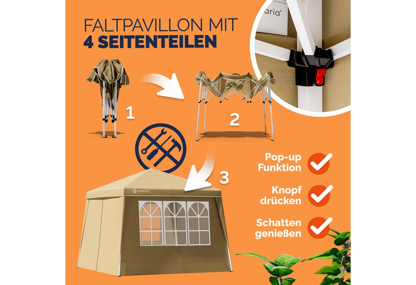 Thumbnail - Casaria Pavillon, 300x300 cm Pavillon Set mit 4x Seitenwände UV-Schutz 50+ inkl. Tasche