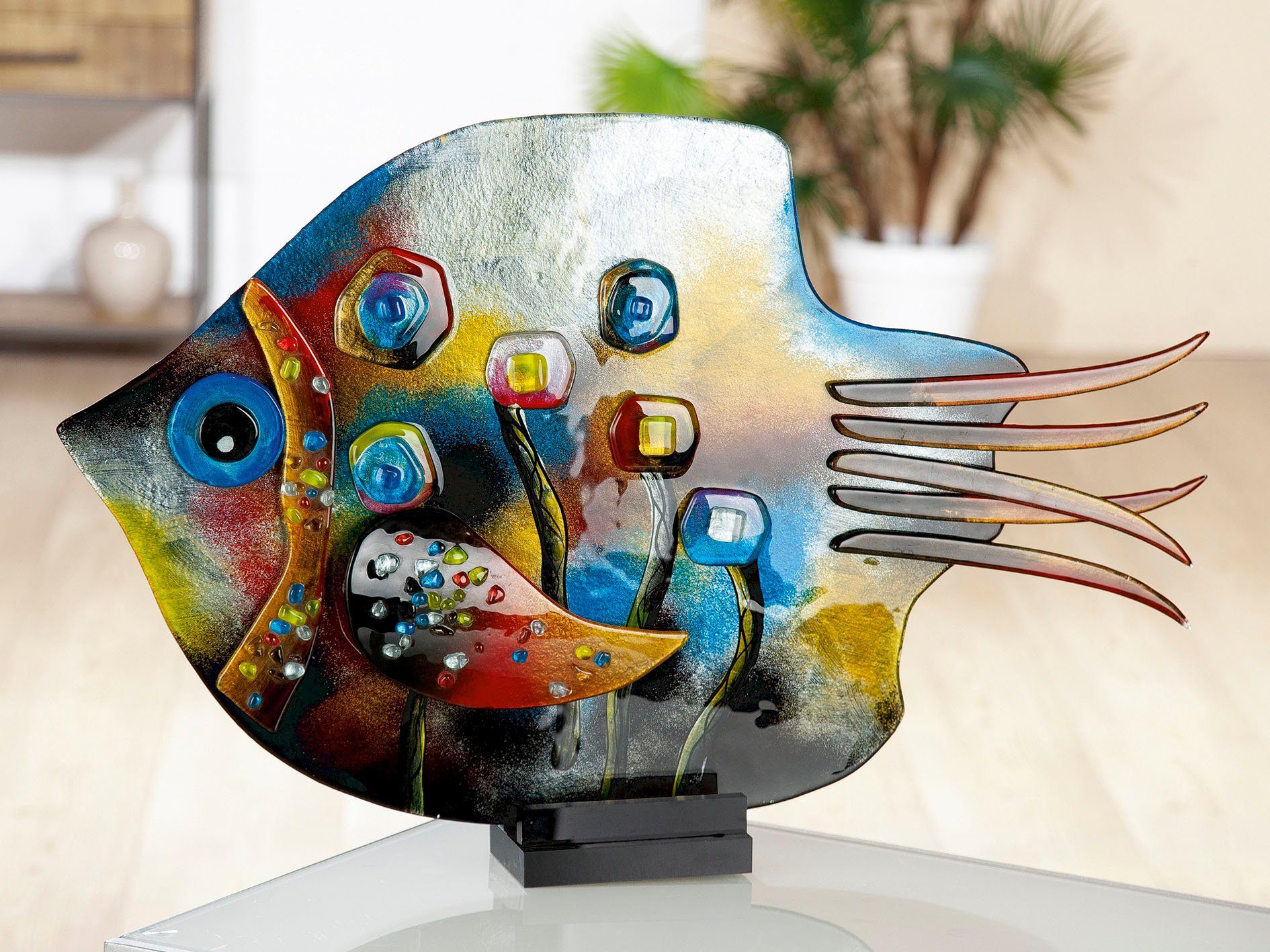 GILDE GLAS art Dekofigur Skulptur Qualität Qualtität: Flowers dem hochwertige Fisch bunt, aus (1 Genießen Sie Glas, St), Hause Fresh