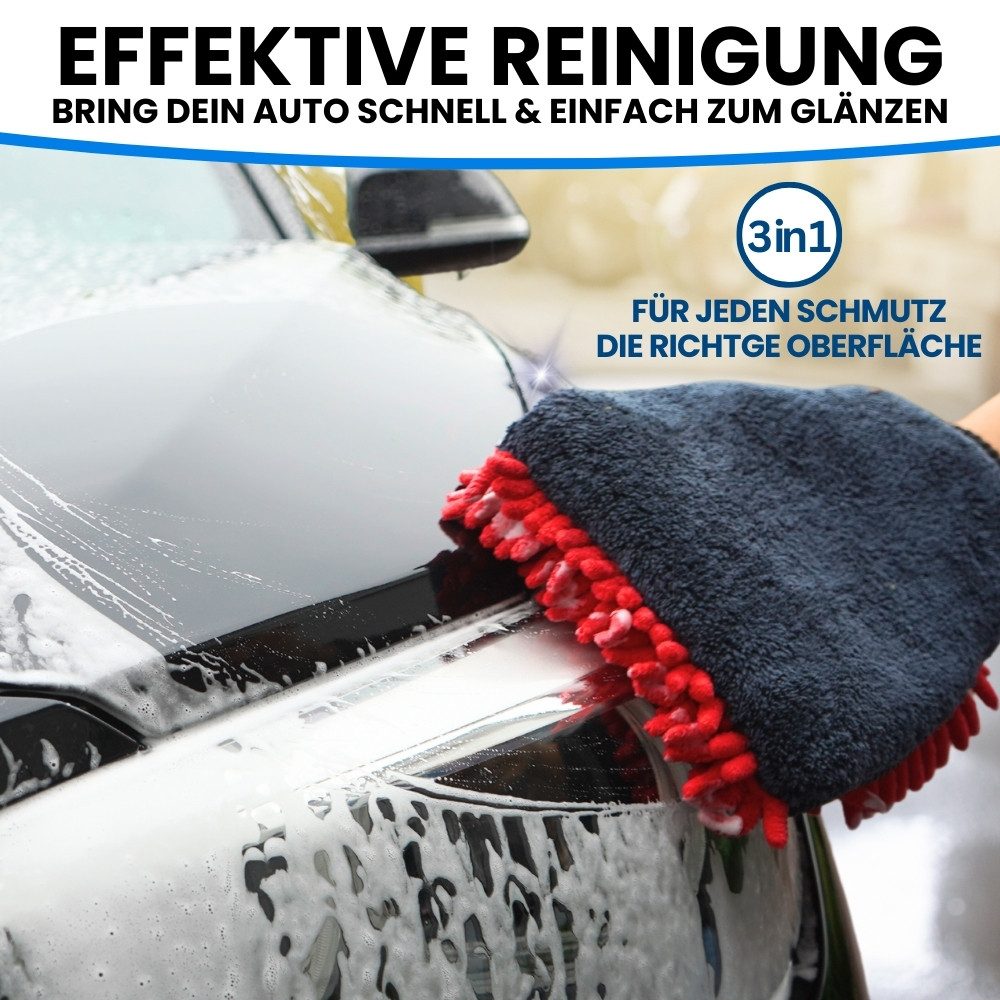 IVALITY Waschhandschuh Premium Mikrofaser für die Auto Reinigung, Lackschonend & saugstark, (3in1 Waschhandschuh, 1-St), 3-Seiten gegen Schmutz und Insekten – Bild 2 von 5