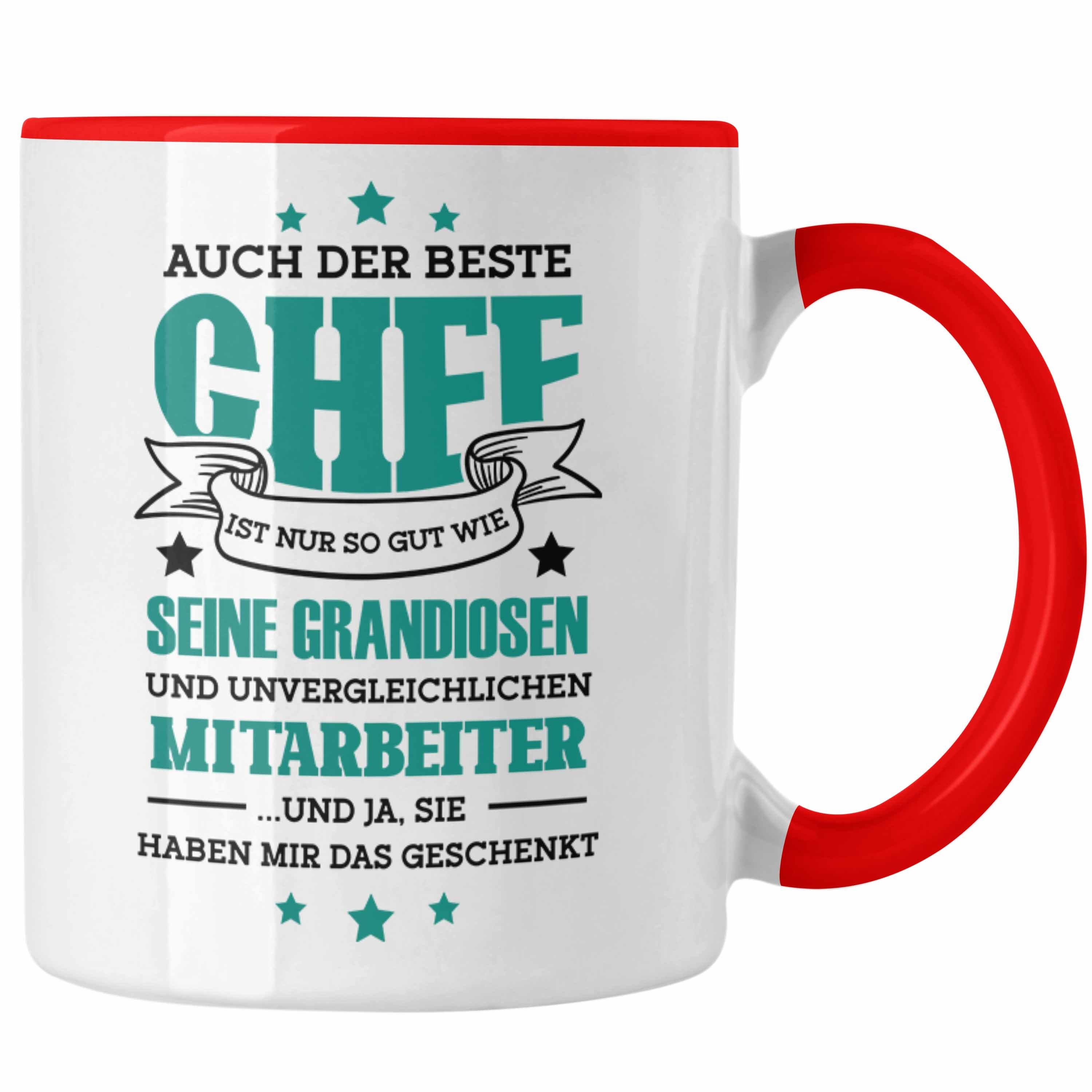 Trendation Tasse Tasse Geschenk für Chef von Mitarbeitern Spruch Kaffeetasse Rot | Teetassen