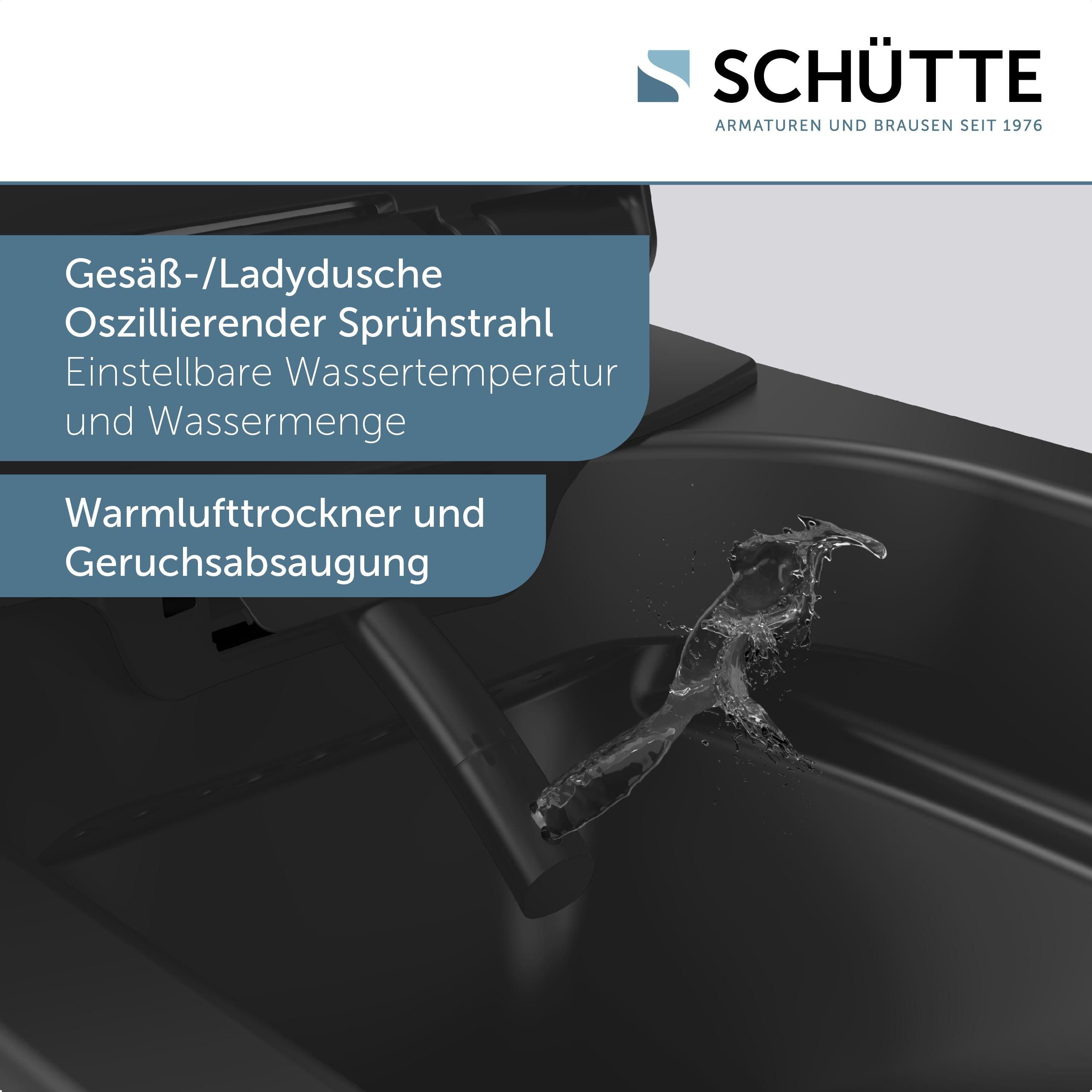 Schütte Dusch-WC, wandhängend, Abgang waagerecht, mit Gesäß- und Intimdusche, Taharet, Schwarz matt
