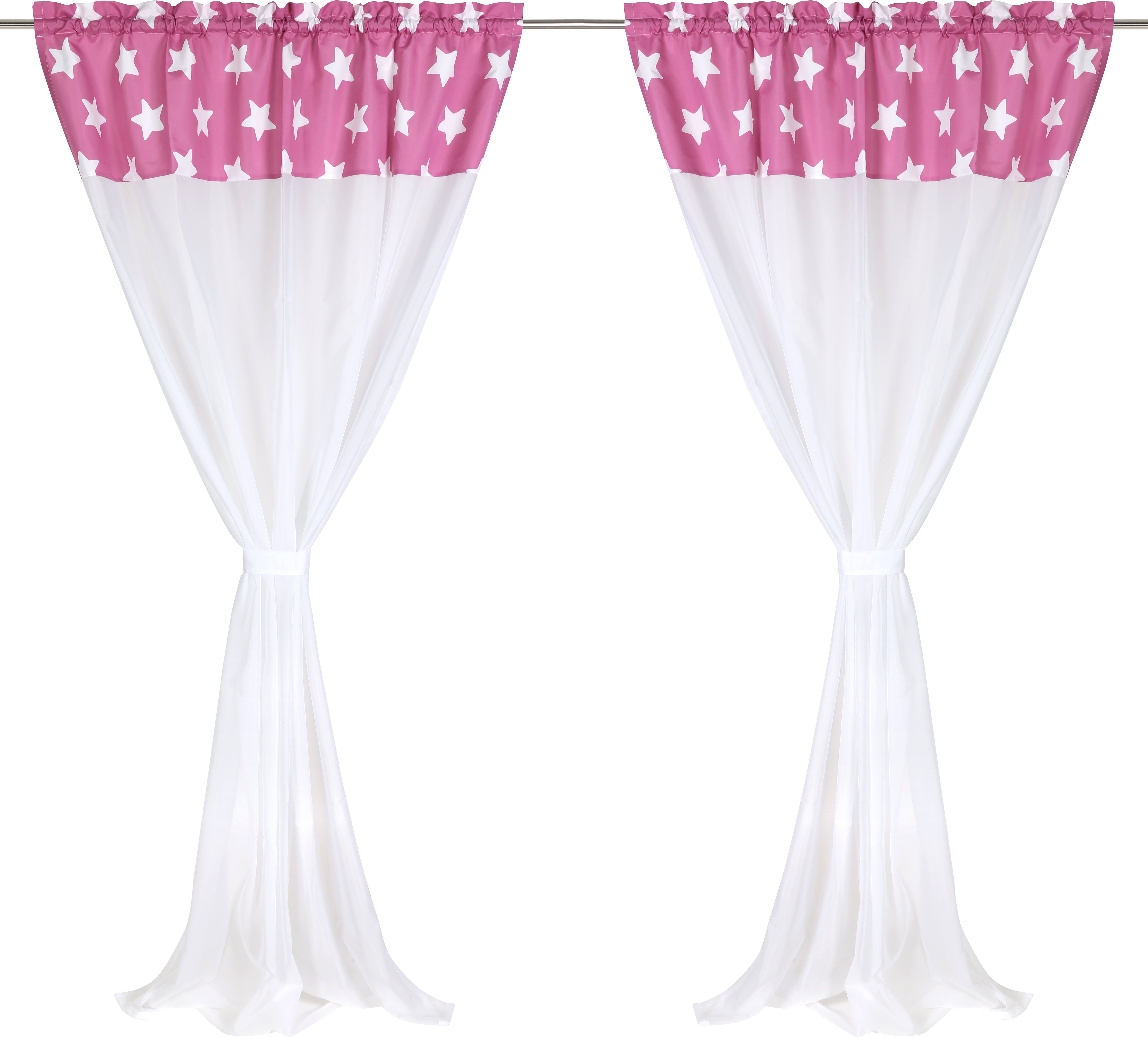 Stern, Stangendurchzug (2 Lüttenhütt, St), halbtransparent, Sterne weiß/pink Gardine