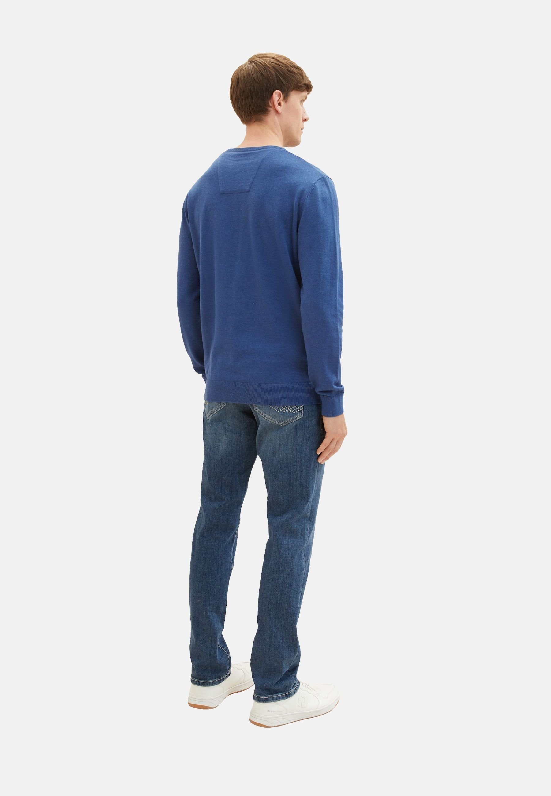 Sweatshirt TAILOR blau TOM Rippbündchen meliert Sweatshirt Pullover (1-tlg) mit