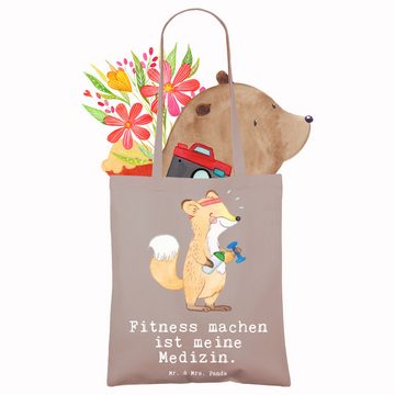 Mr. & Mrs. Panda Tragetasche Fuchs Fitness - Braun Pastell - Geschenk, Jutebeutel, Beutel, Sport t (1-tlg), Design-Highlight