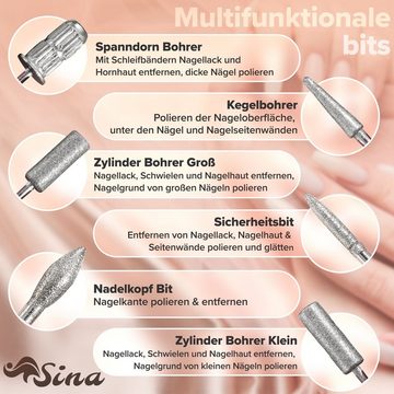 Sina Beauty-Multigerät Elektrische Nagelfeile, Elektrische Nagelfräser, inkl. 6tlg. Bit, Sina DR-298 grau (028 G), Stufenlos regulierbar