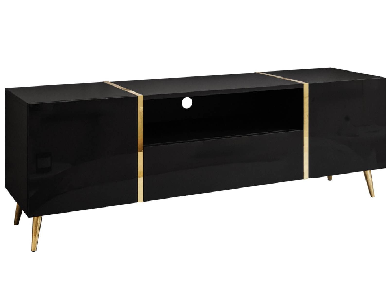 yourhouse24 Lowboard TV ONYX goldenen Beinen TV-Schrank Hochglanz Fernsehschrank