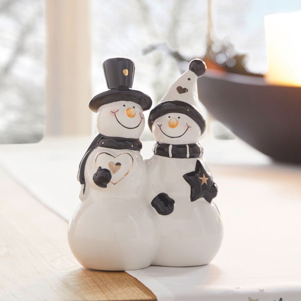 Home-trends24.de Weihnachtsfigur Schneemann Paar Deko Figur Weihnachtsfigur  Weihnachtsdeko Creme Gold