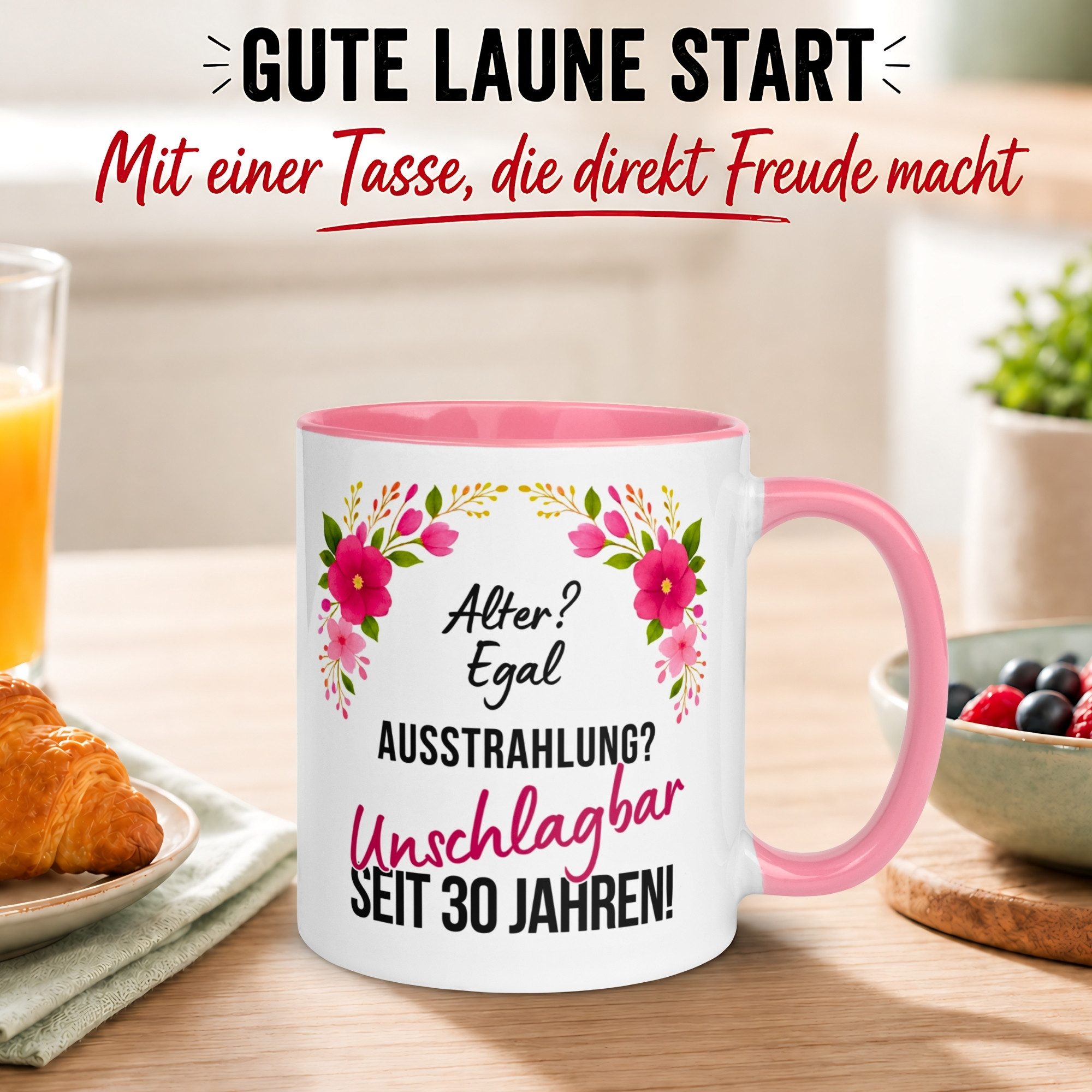 Momentals Tasse Geschenk zum 30. Geburtstag Frau – „Ausstrahlung einfach Unschlagbar“, Gratis Versand · Links-&Rechtshänder · Spülmaschinenfest