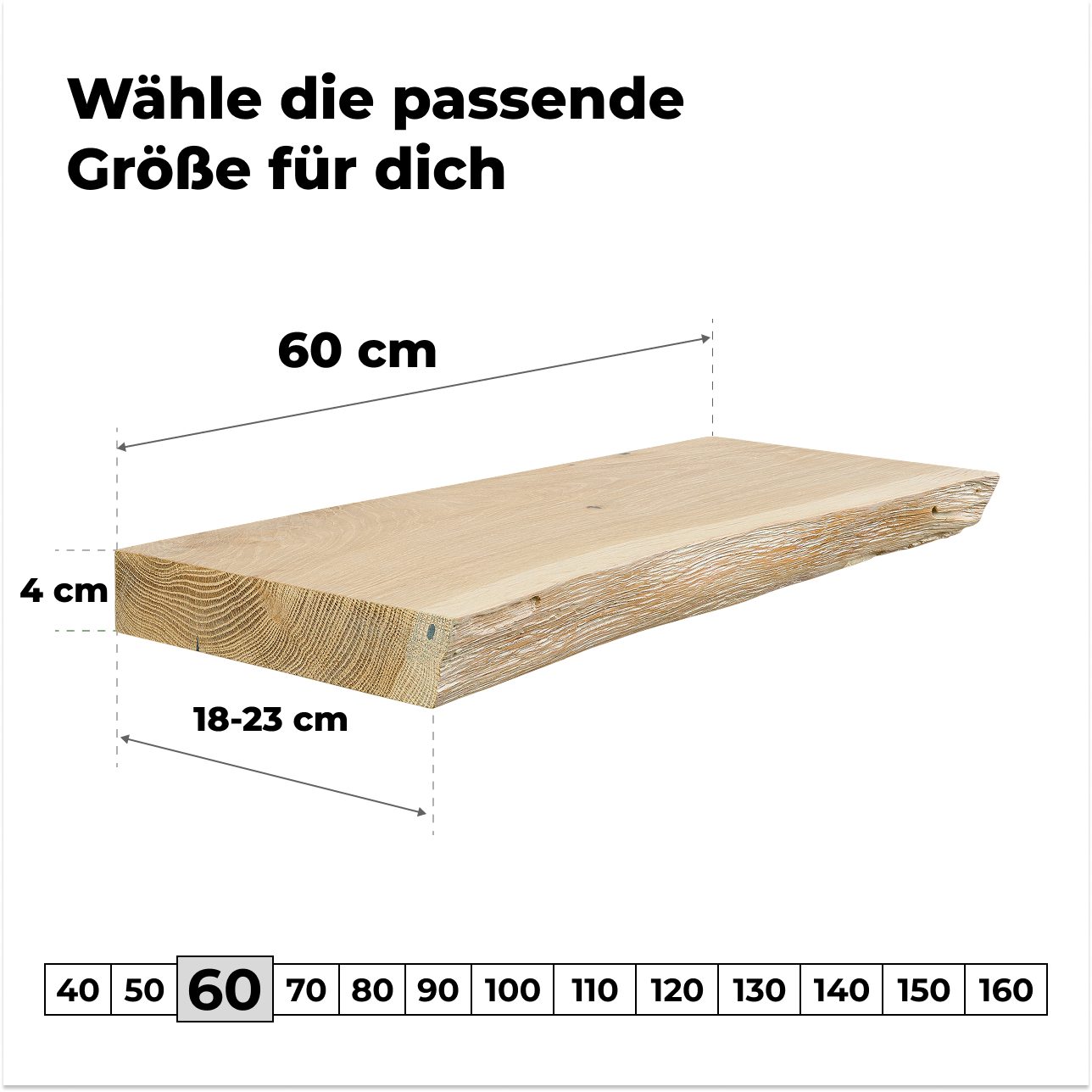 tømmermann Wandregal Schweberegal Holzregal mit Baumkante - Hängeregal aus Massivholz Eiche, Komplett-Set