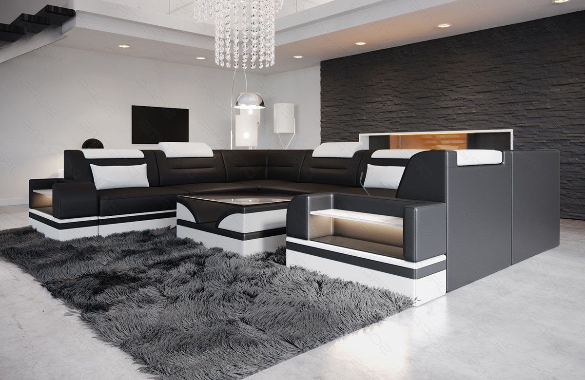 Sofa Couch Dreams Bettfunktion Trivento mit Wohnlandschaft Sofa Ledersofa, Designer Leder Form U wahlweise