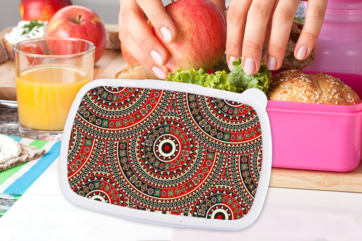 Lunchbox Brotbox Kunststoff MuchoWow Mandala (2-tlg), Snackbox, Australien, für Mädchen, Muster Erwachsene, Brotdose - Kunststoff, rosa - Kinder,