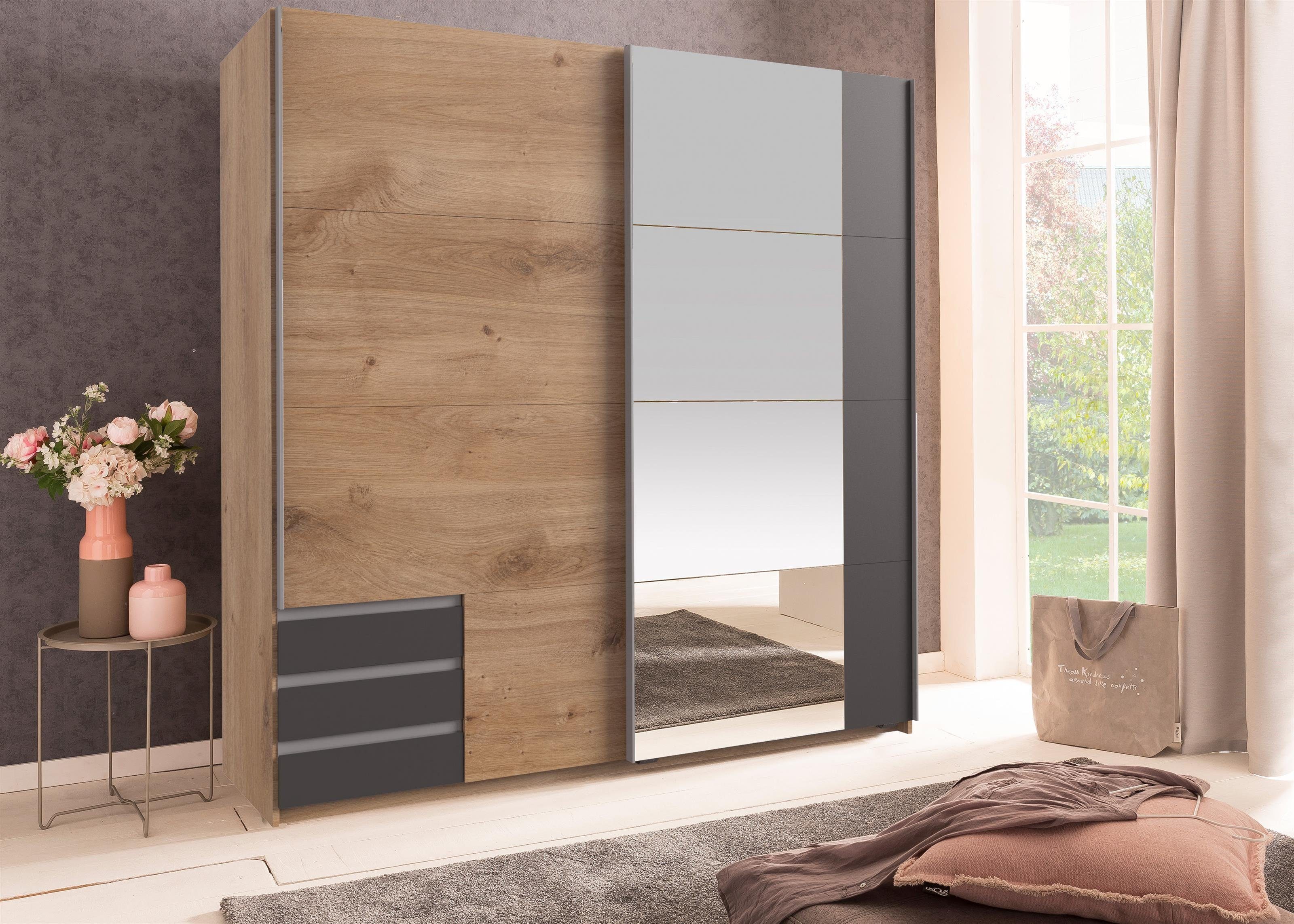 möbelando Schwebetürenschrank Eugenio 180 x 198 x 64 cm (B/H/T)