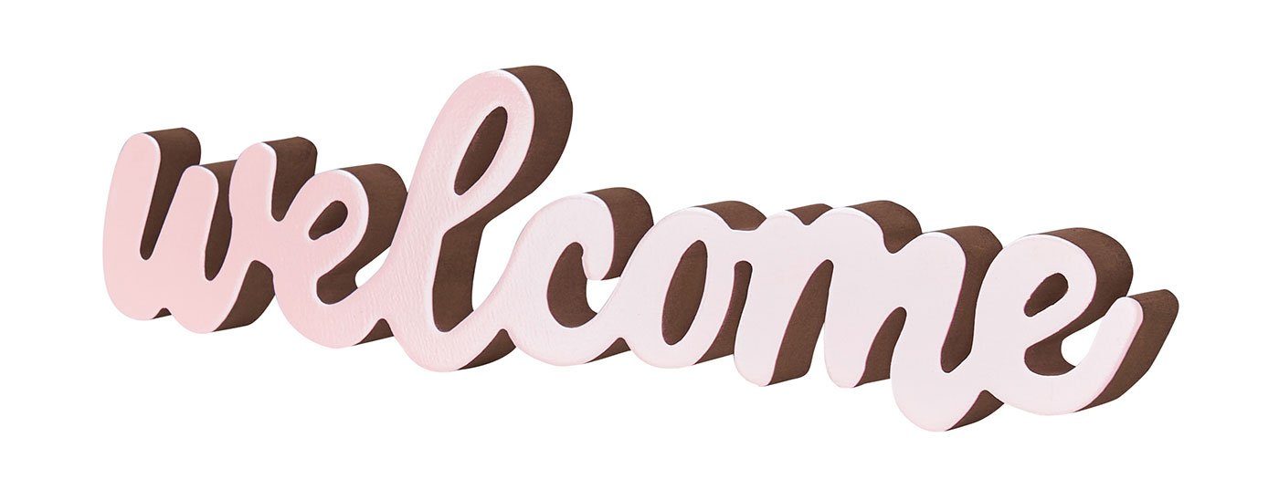 Levandeo® Deko-Schriftzug, Schriftzug Welcome L31cm Pastell Rosa Holz Tischdeko Deko Aufsteller