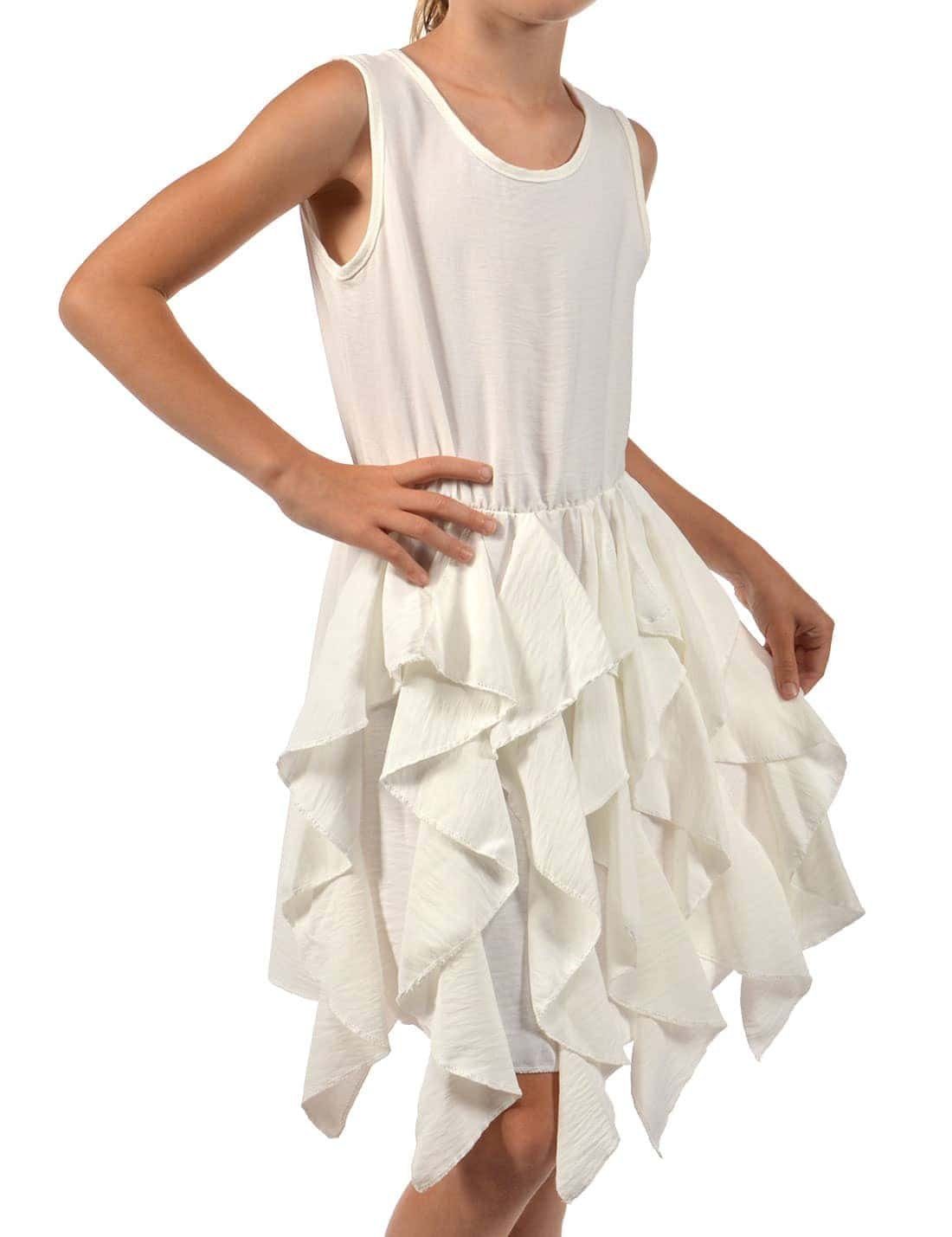 KMISSO Sommerkleid Mädchen Kleid breite tragen Volants bequem Rock Träger zu (1-tlg) am Weiß und