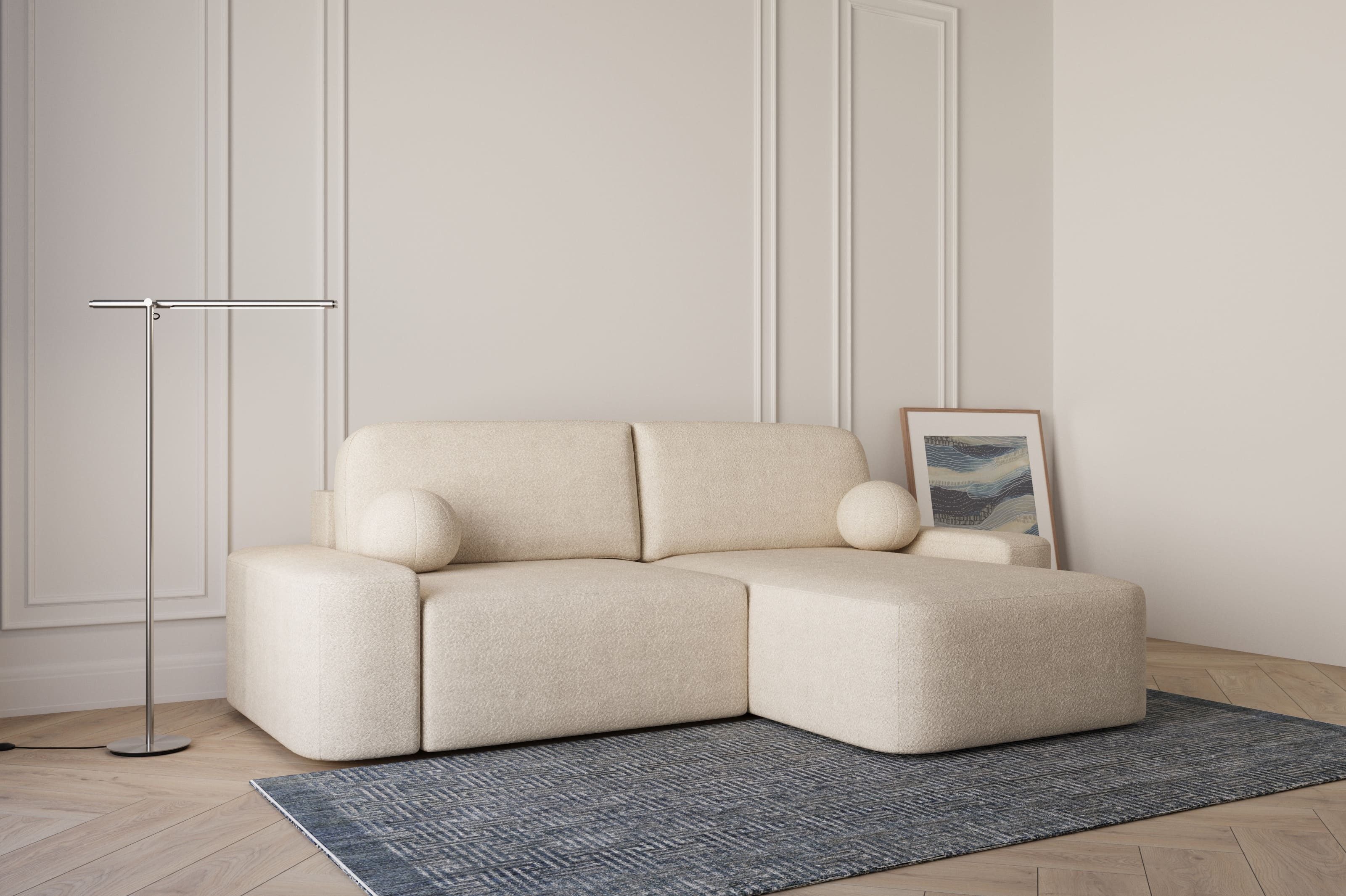MOEBLO Ecksofa Lisbon aus Bouclé, Ottomane beidseitig montierbar Couch für Wohnzimmer Schlafsofa Sofagarnitur Sofa Eckcouch L-Form, mit Relaxfunktion