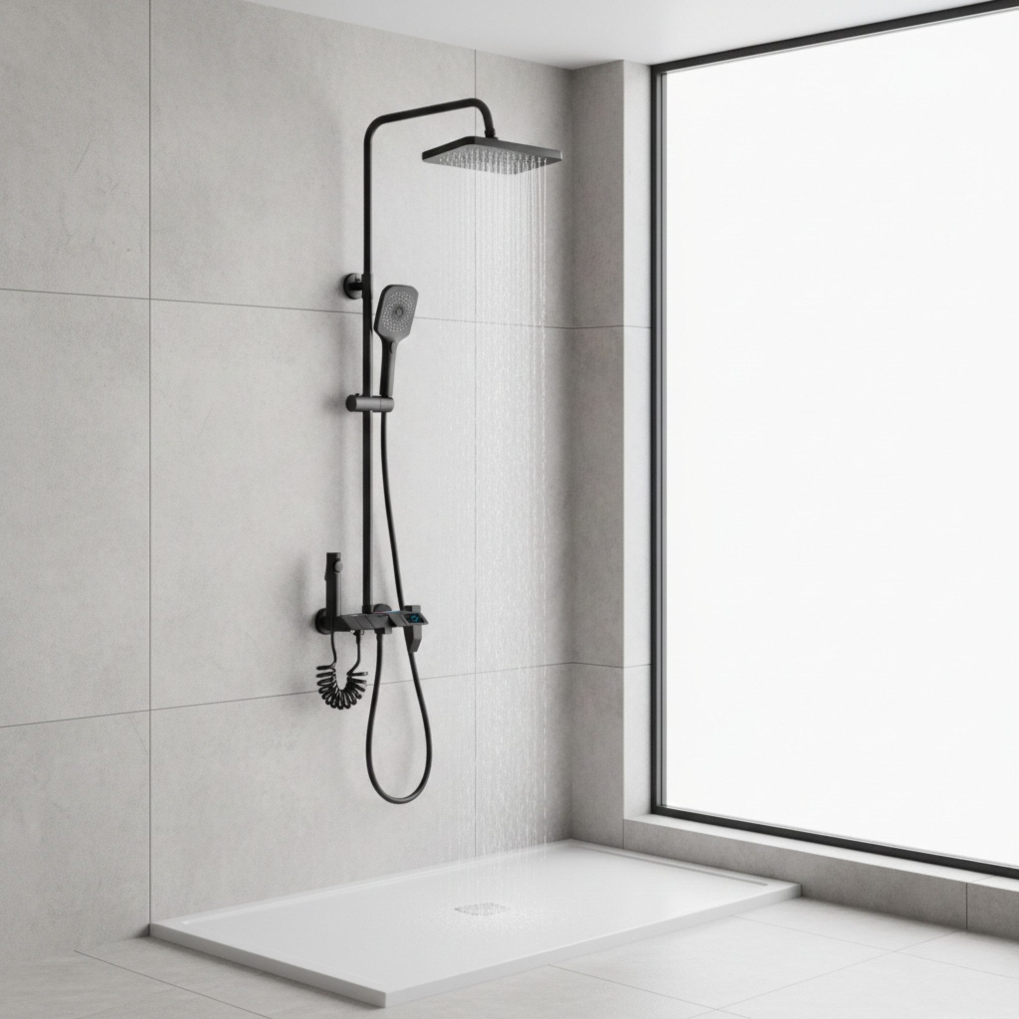 LuxaSteel Duschsystem Duschsystem mit digitaler Temperaturanzeige, Regendusche nachrüsten, 5 Strahlart(en), Komplett-Set, Regendusche Duschsystem, höhenverstelbar, neigbar, mit Display