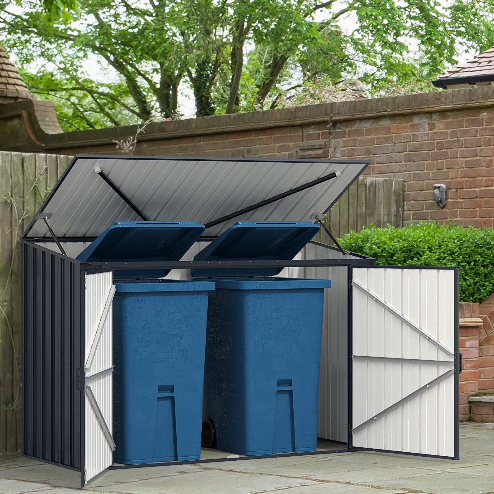 COSTWAY Mülltonnenbox (1 St), Gerätehaus, Geräteschuppen, für 2 x 120L Mülltonnen