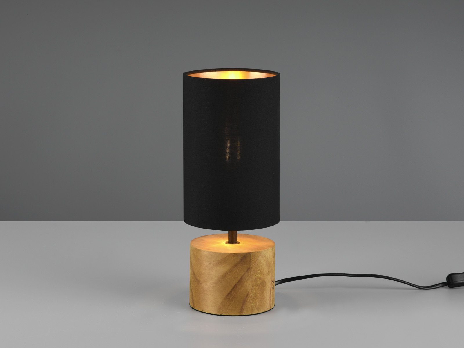 skandinavisch H Nachttischlampe, LED dimmbar Dimmfunktion, Schwarz-Gold meineWunschleuchte Lampenschirm mit Gold-en Schwarz Warmweiß, LED 30cm Holz-fuß wechselbar,