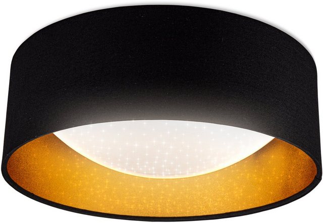 B.K.Licht LED Deckenleuchte, LED Deckenlampe Sternenlicht Glitzer Textilschirm Stoff Leuchte 12W schwarz-gold-Otto