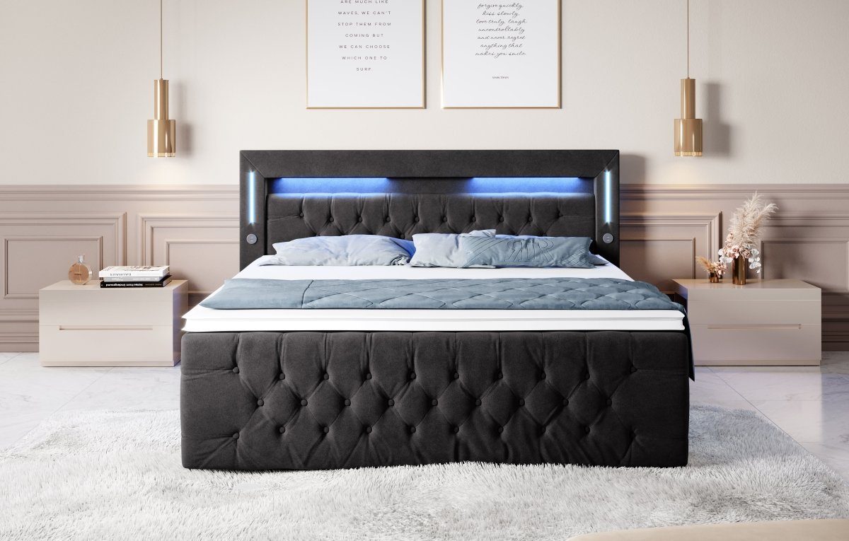 Luxusbetten24 Boxspringbett Moonlight, mit LED-Beleuchtung, USB-Anschluss günstig online kaufen