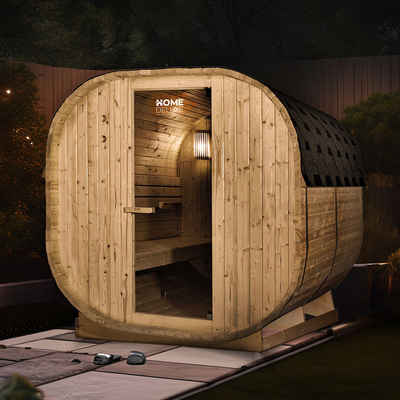 HOME DELUXE Sauna Outdoor Sauna CUBE - Größenauswahl, BxTxH: 185 x 220 x 195 cm, 38,00 mm, (inkl. 8 kW Saunaofen & Saunazubehör) Saunahaus aus Fichtenholz I Gartensauna