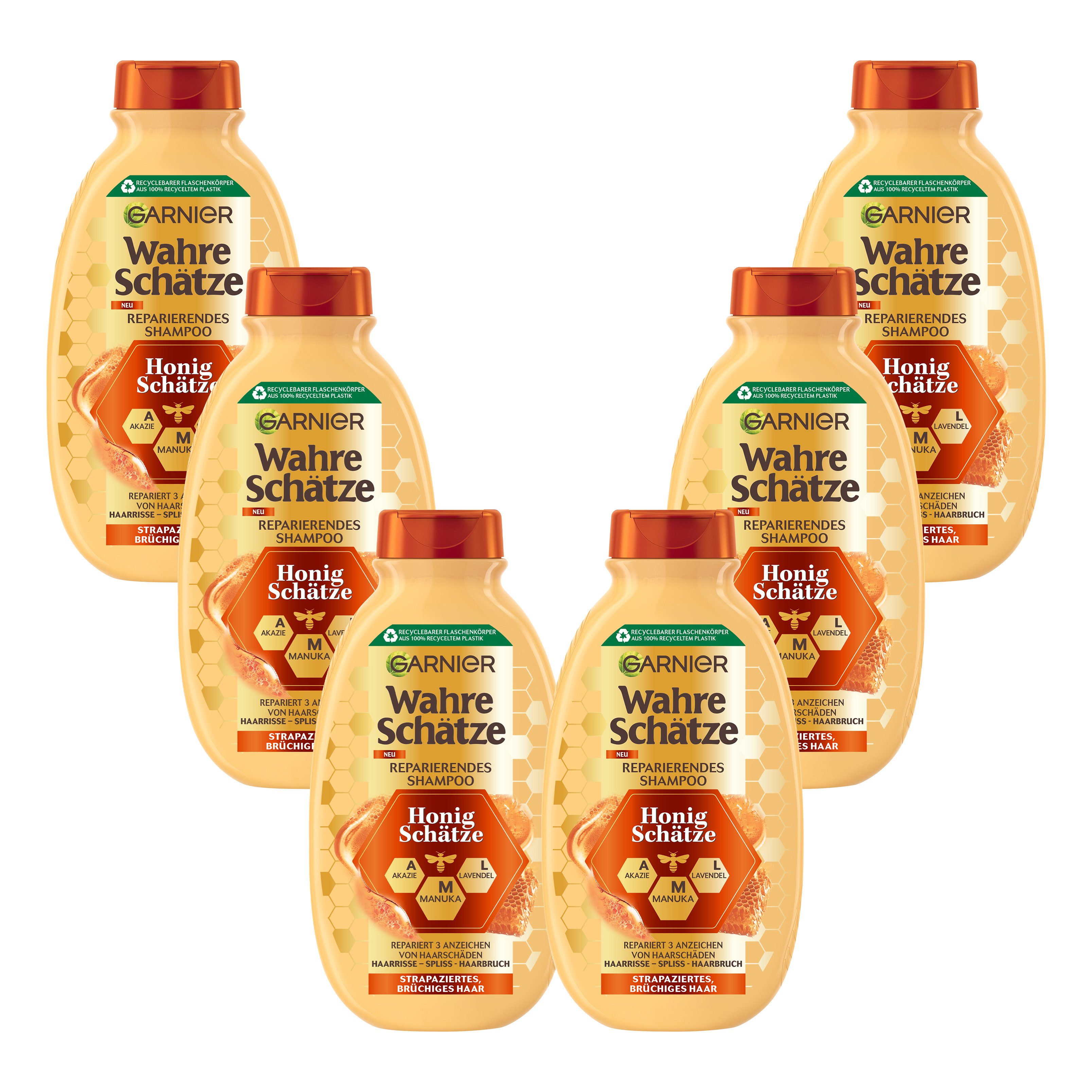 GARNIER Haarshampoo WAHRE SCHÄTZE HONIG, Packung, 6-tlg., für strapaziertes Haar, mit Honig