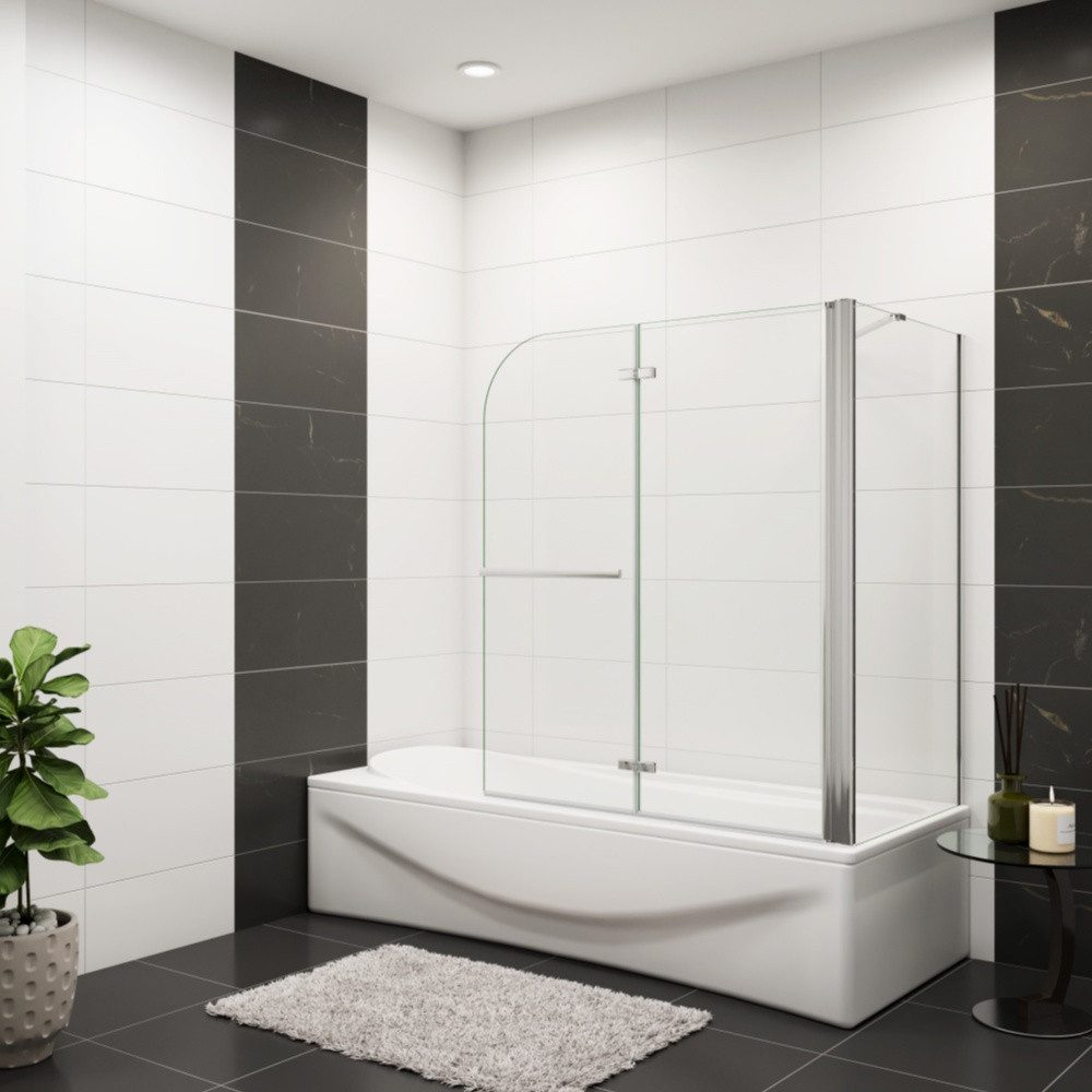Duschparadies Badewannenfaltwand 6mm ESG Chrom Aufsatz Duschwand Badewanne Trennwand Mit Seitenwand, Einscheibensicherheitsglas,Sicherheitsglas