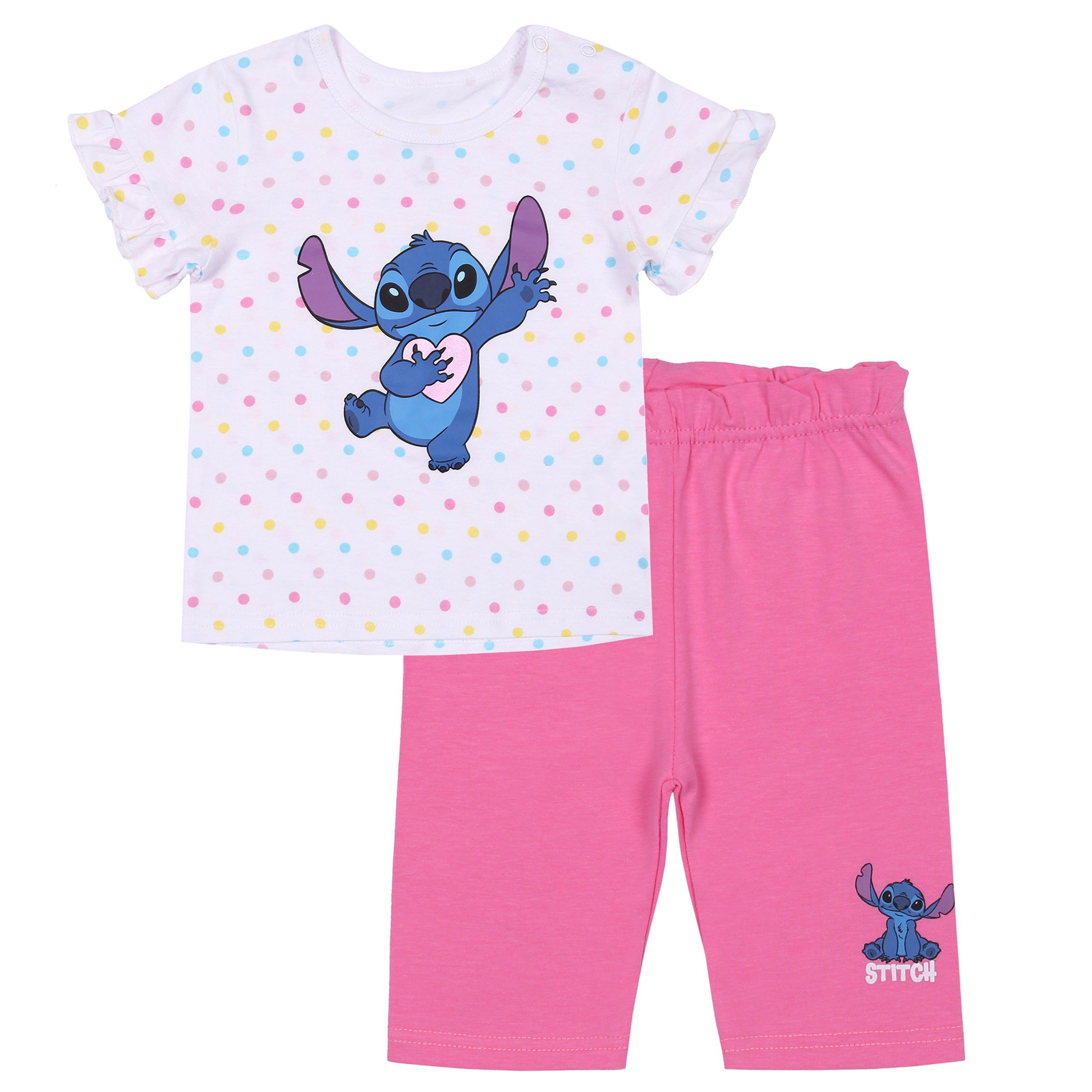 T-Shirt & Shorts Disney Stitch Weiß-rosa gepunktetes Babyset T-Shirt + Shorts 9 Monate