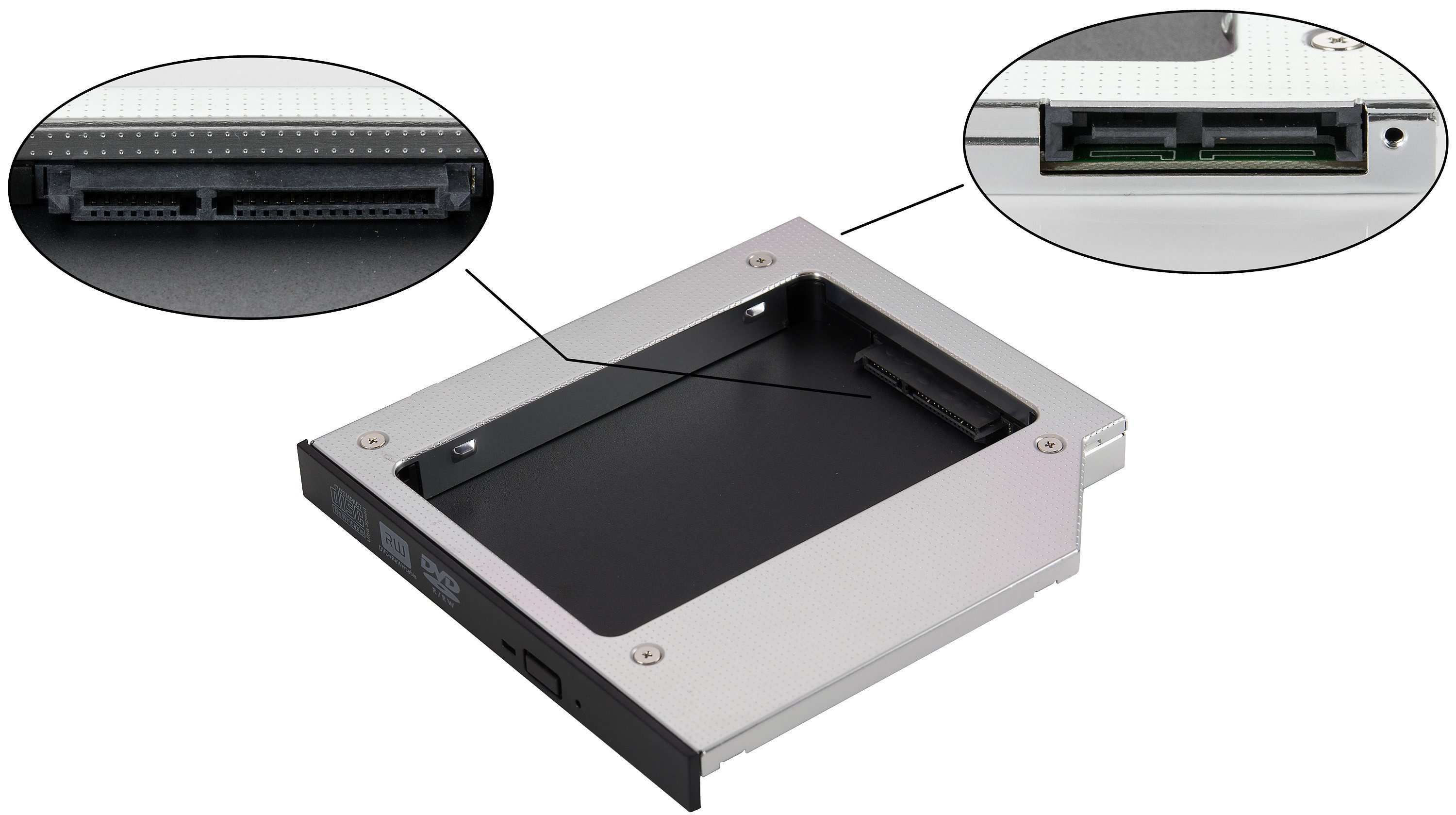 Poppstar Festplatten-Einbaurahmen Notebook Laufwerksrahmen/Laufwerksschacht für SSD/HDD, Höhe 12,7mm für 2,5" SSD/HDDs 7mm - 12,5mm, schraubenlose Montage